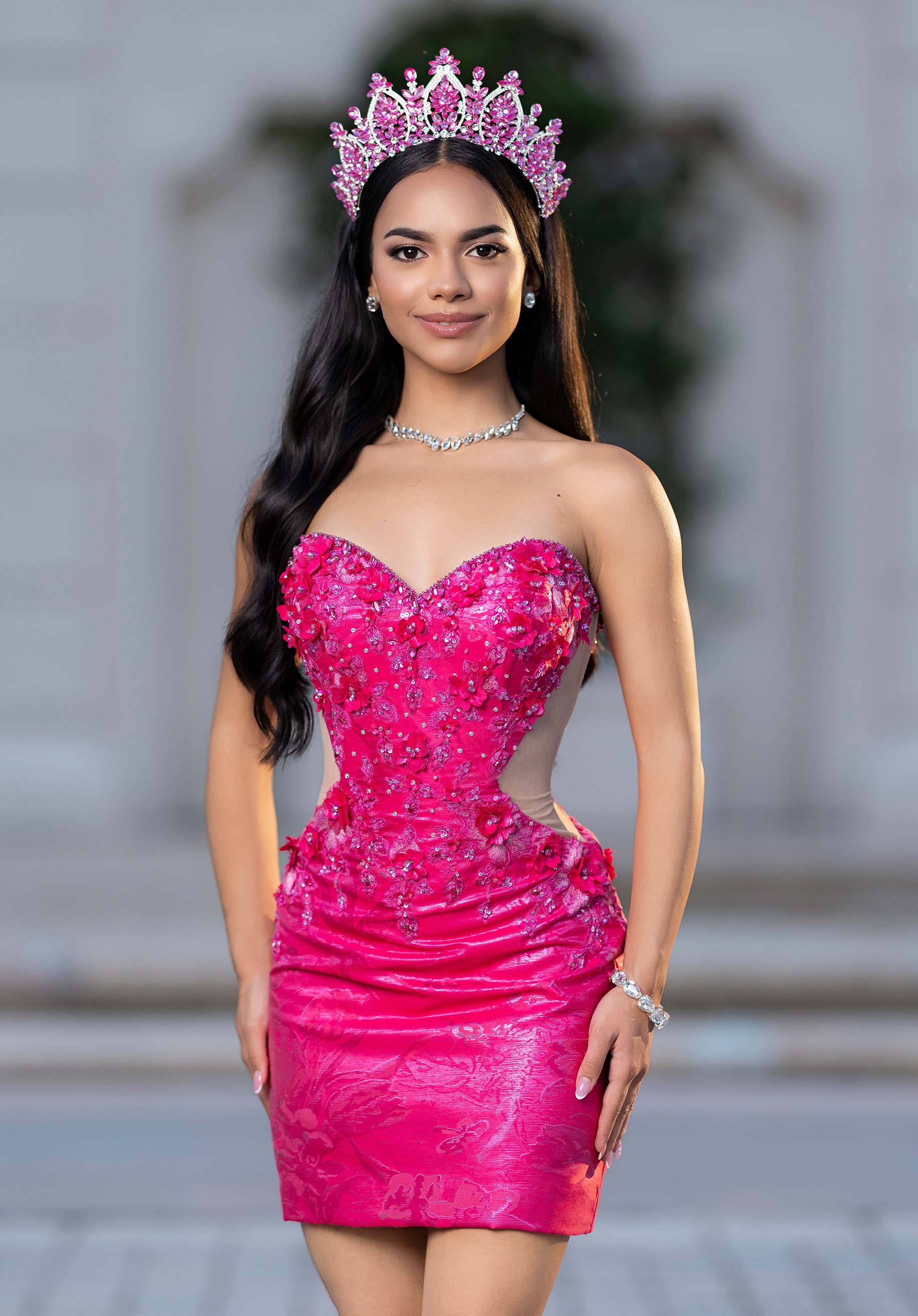 Strapless Curved Neck Floor-Length Satin Quinceañera Ball Gown MGNY Madeline Gardner New York 4080031