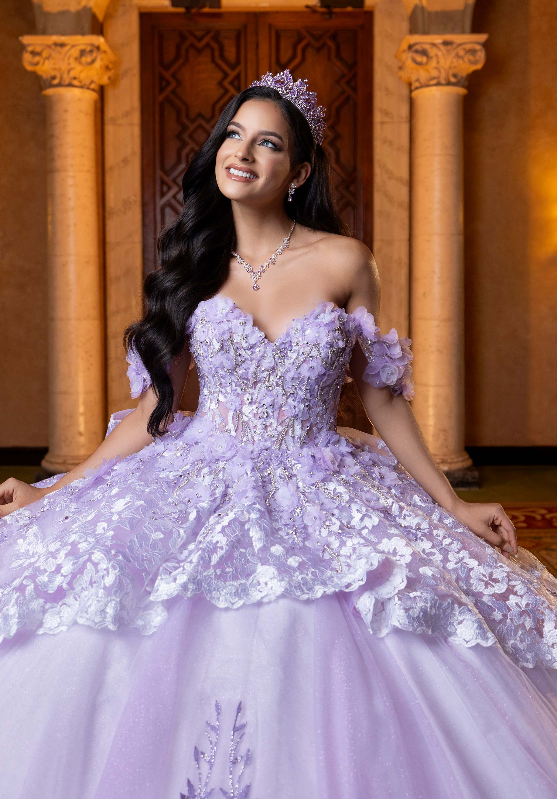 Off-the-Shoulder Floor-Length Tulle Quinceañera Ball Gown MGNY Madeline Gardner New York 4080032