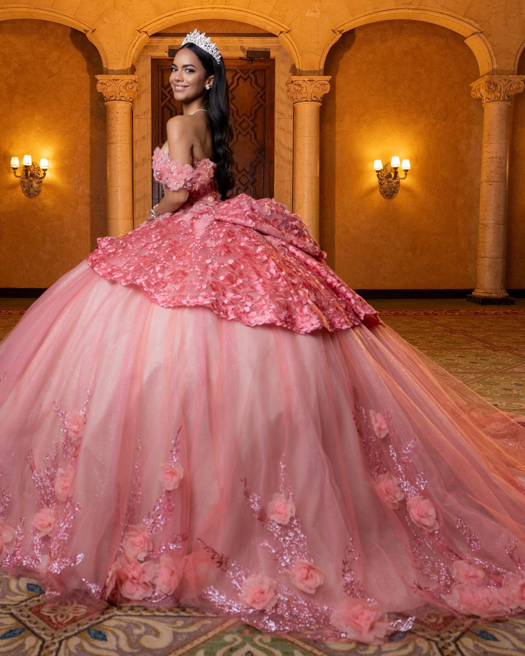 Off-the-Shoulder Floor-Length Tulle Quinceañera Ball Gown MGNY Madeline Gardner New York 4080032
