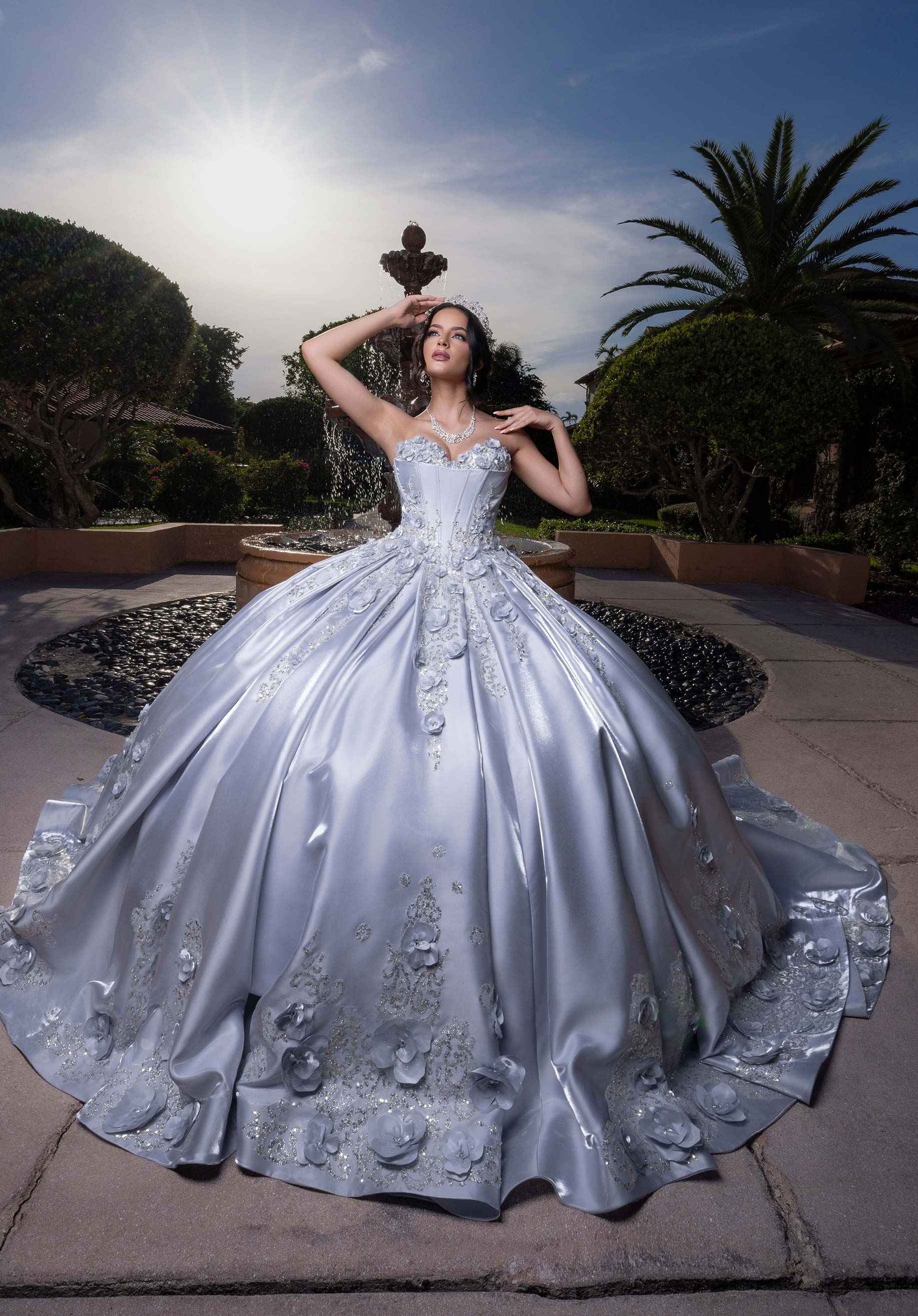 Off-the-Shoulder Floor-Length Satin Quinceañera Ball Gown MGNY Madeline Gardner New York 4080033