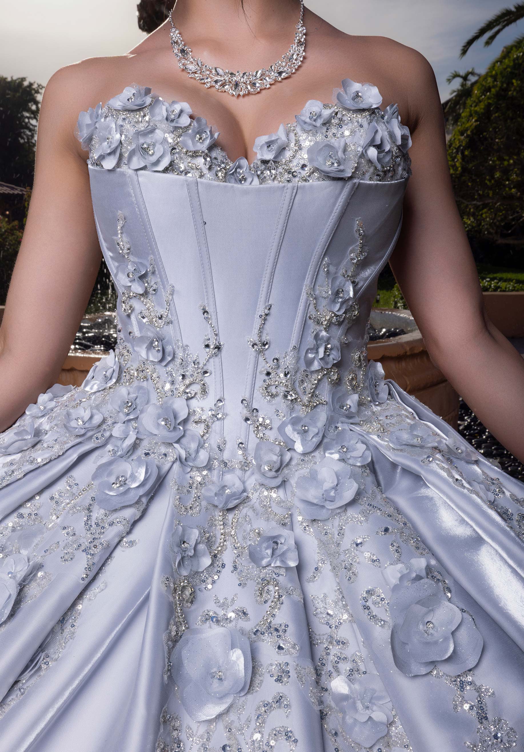 Off-the-Shoulder Floor-Length Satin Quinceañera Ball Gown MGNY Madeline Gardner New York 4080033