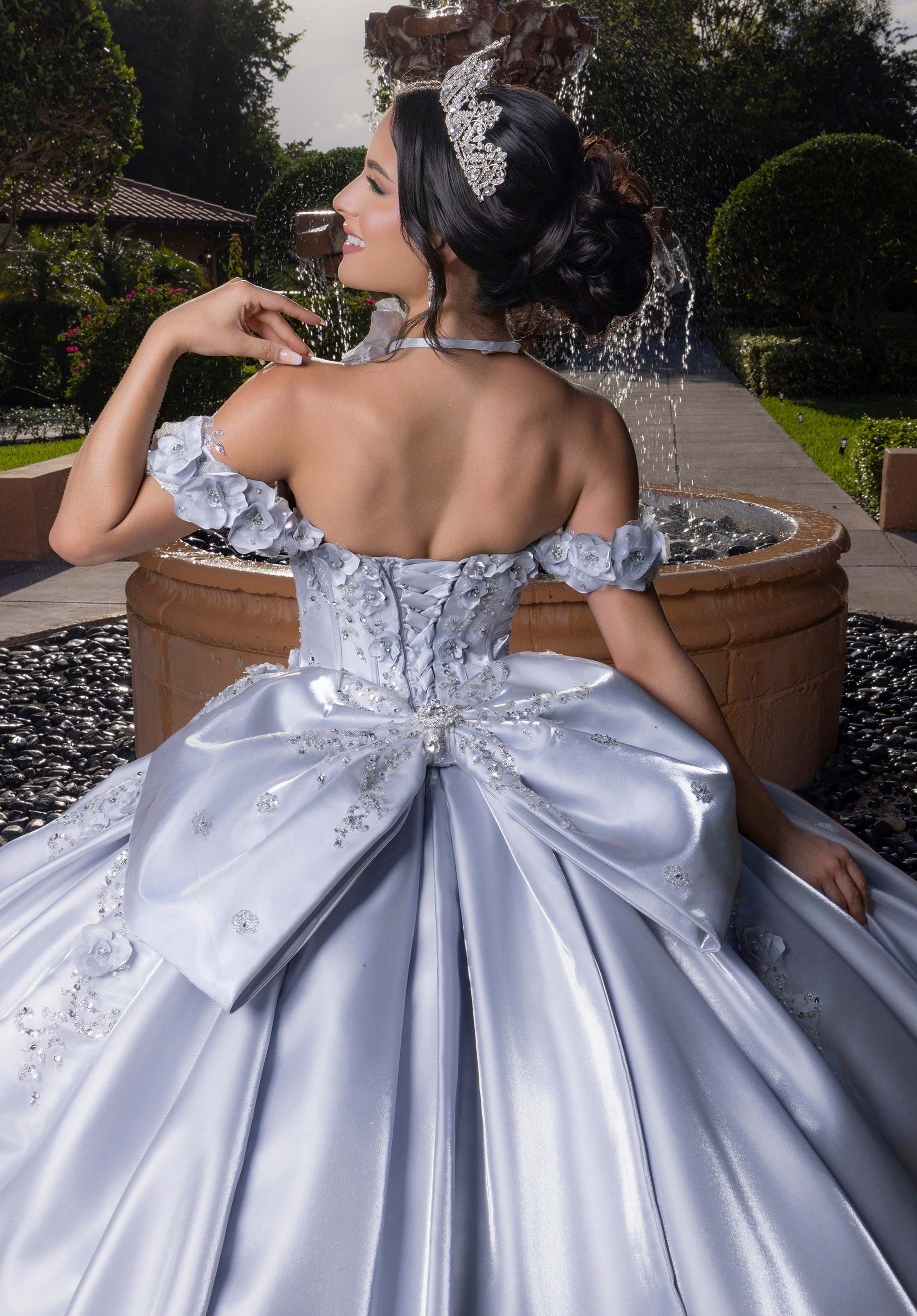 Off-the-Shoulder Floor-Length Satin Quinceañera Ball Gown MGNY Madeline Gardner New York 4080033