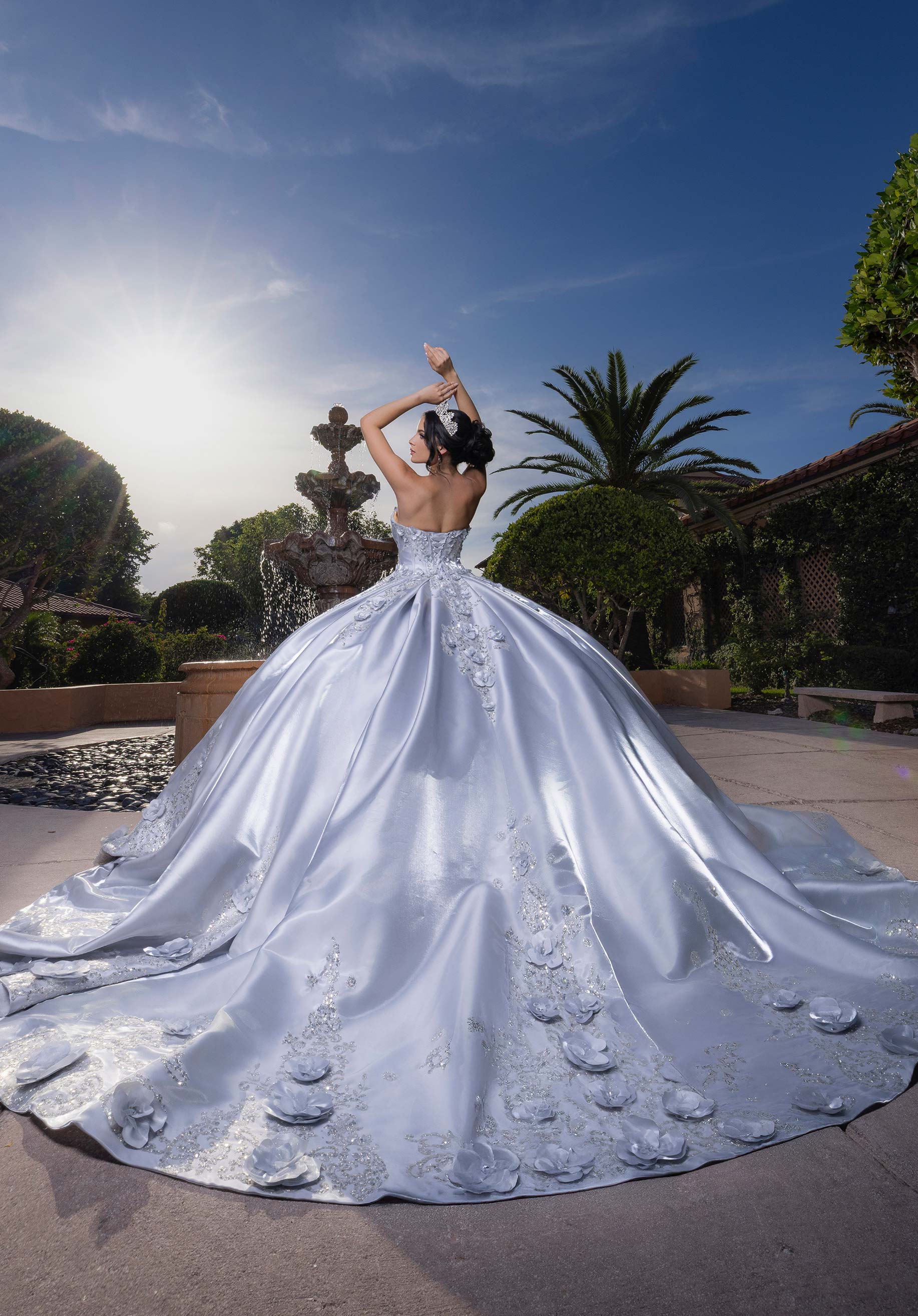 Off-the-Shoulder Floor-Length Satin Quinceañera Ball Gown MGNY Madeline Gardner New York 4080033