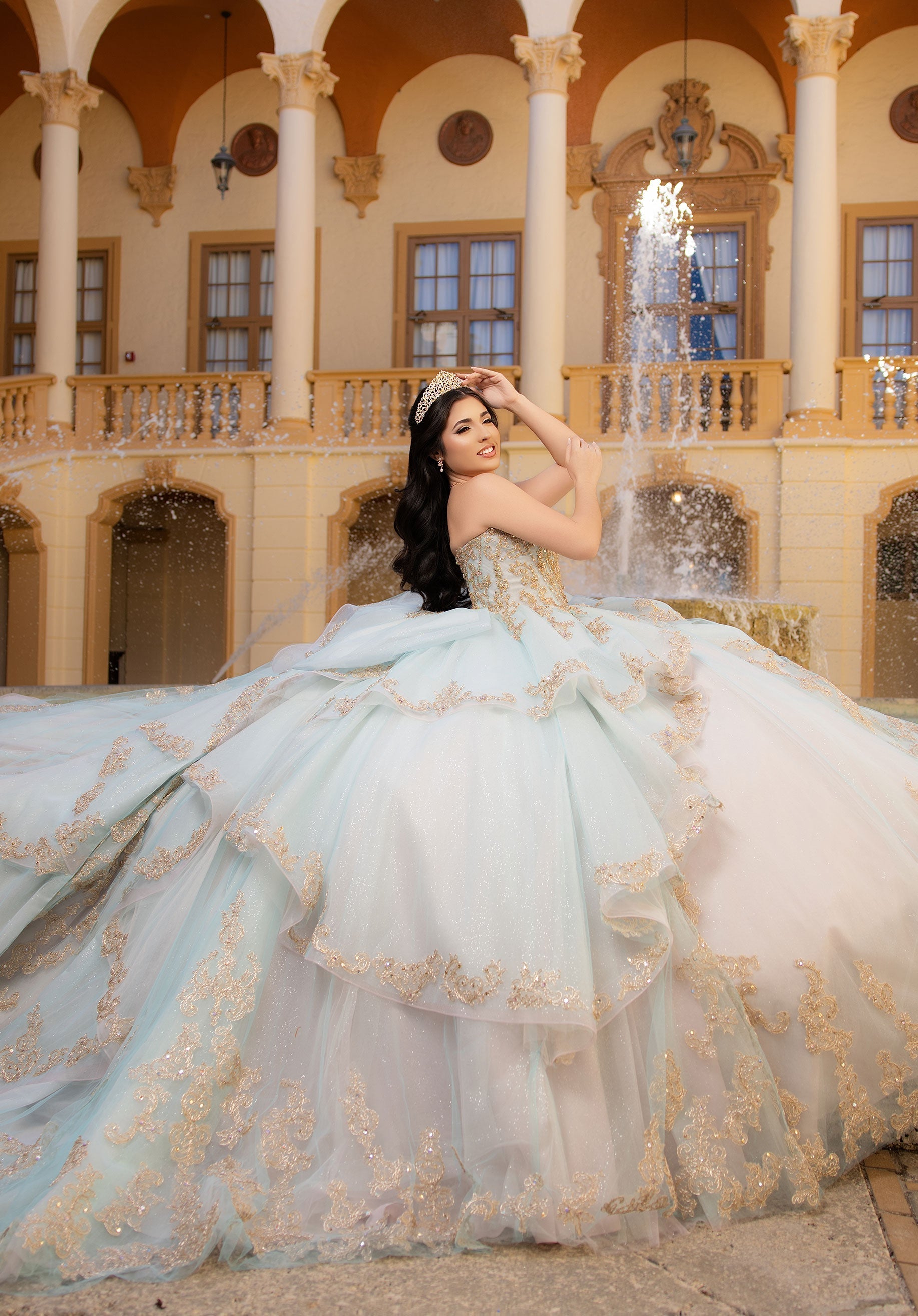 Strapless Curved Neck Floor-Length Tulle Quinceanera Ball Gown MGNY 4080041