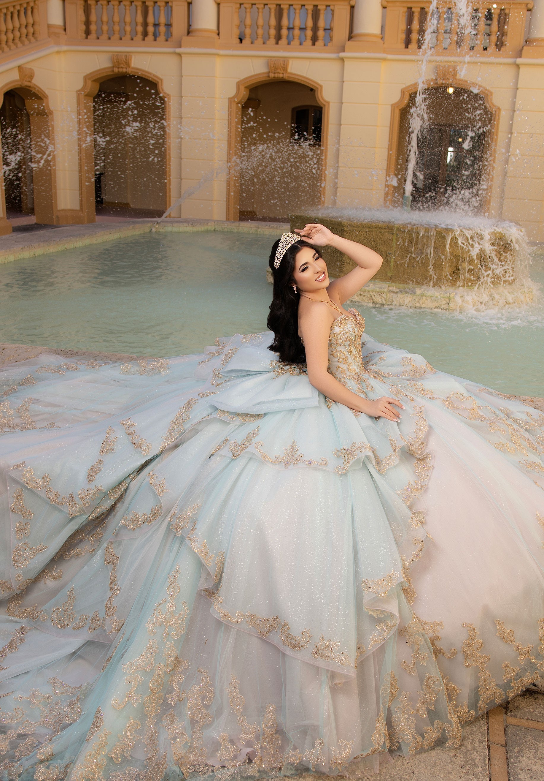 Strapless Curved Neck Floor-Length Tulle Quinceanera Ball Gown MGNY 4080041