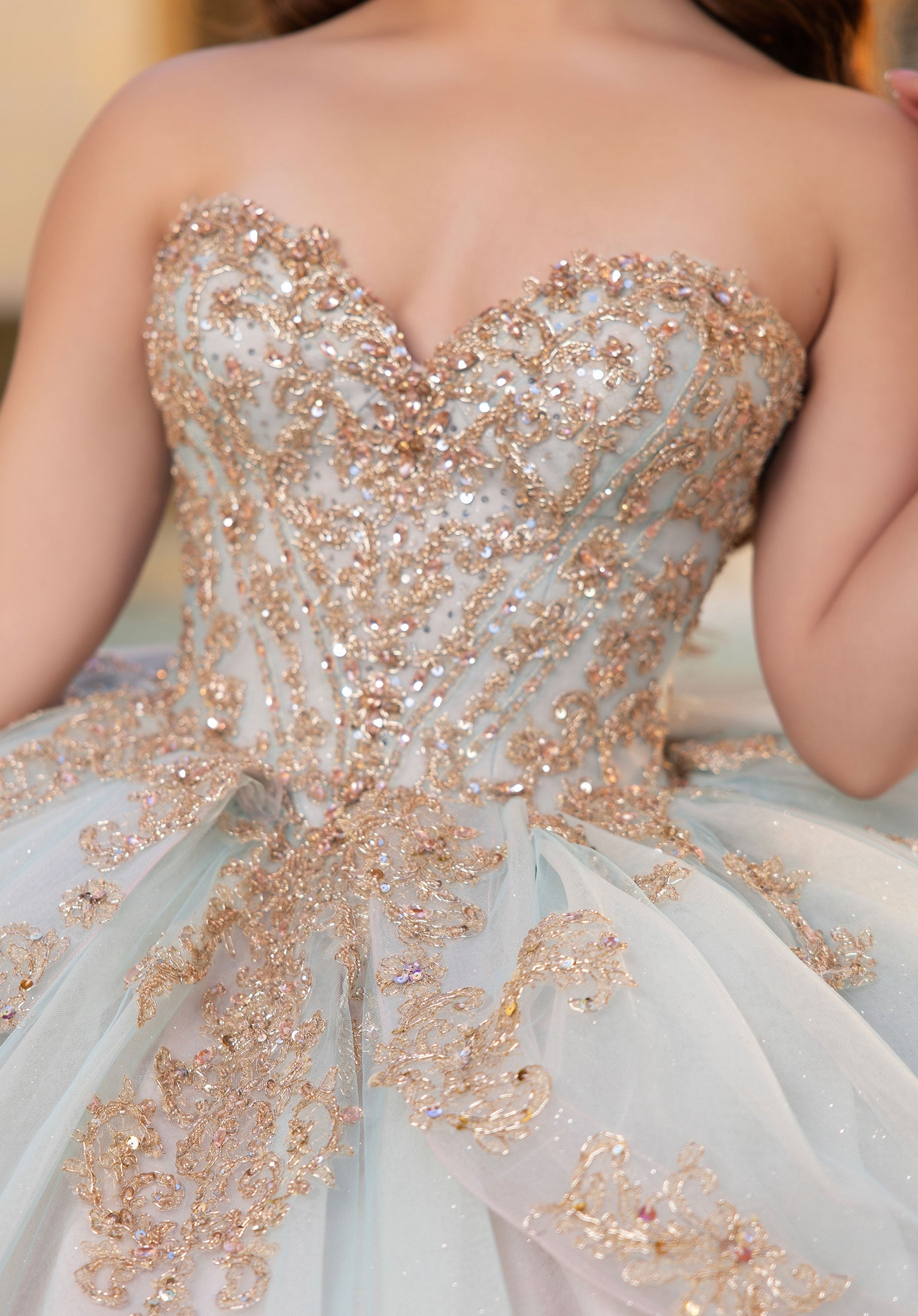 Strapless Curved Neck Floor-Length Tulle Quinceanera Ball Gown MGNY 4080041