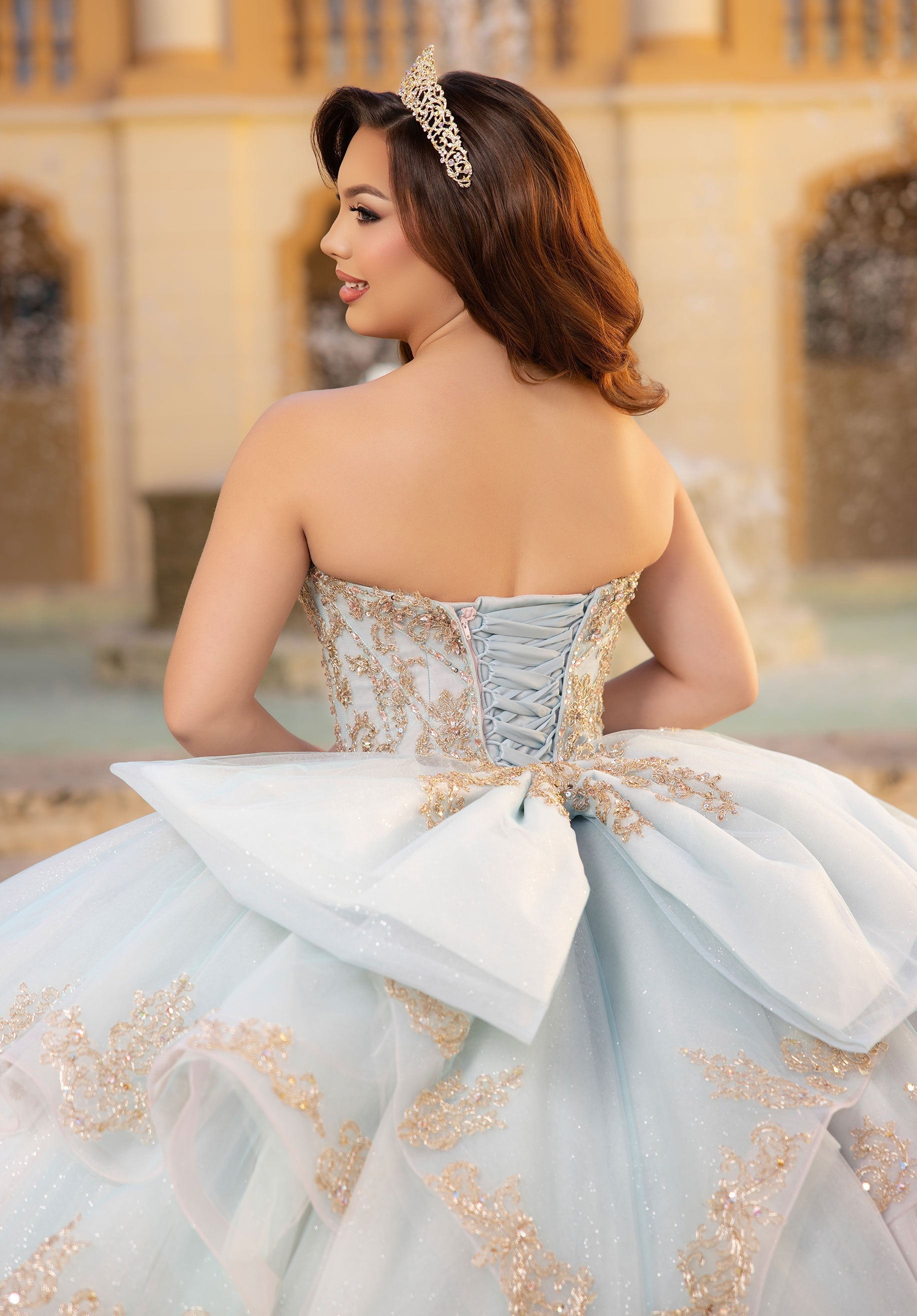 Strapless Curved Neck Floor-Length Tulle Quinceanera Ball Gown MGNY 4080041