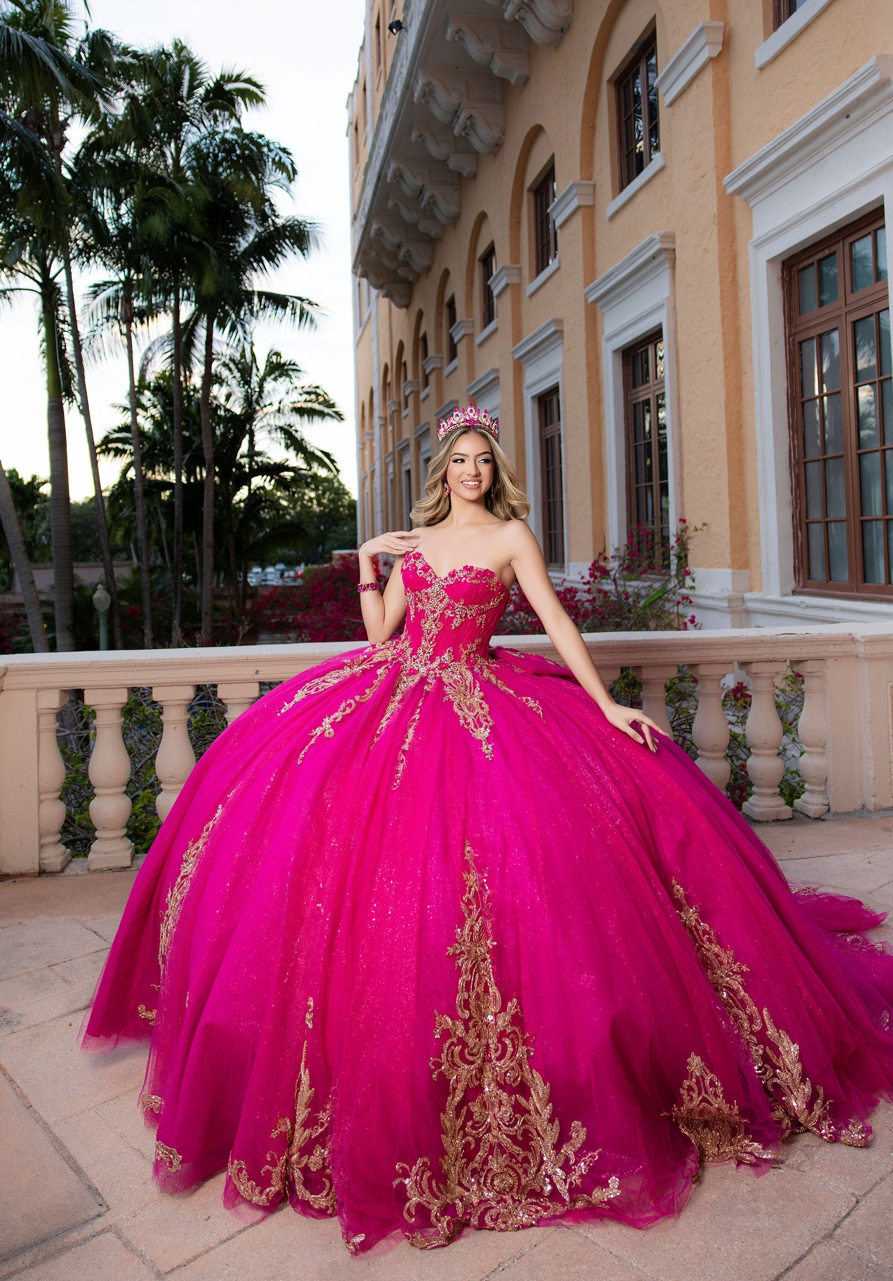 Strapless Curved Neck Floor-Length Tulle Quinceanera Ball Gown MGNY 4080044