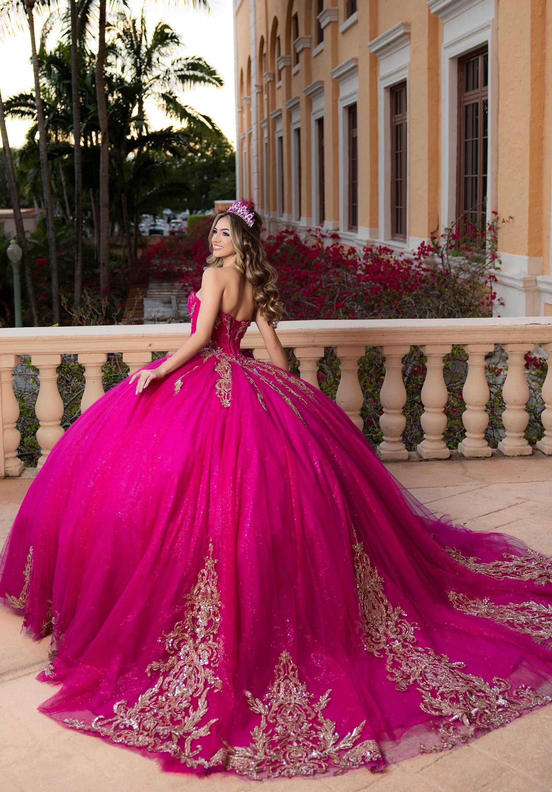 Strapless Curved Neck Floor-Length Tulle Quinceanera Ball Gown MGNY 4080044