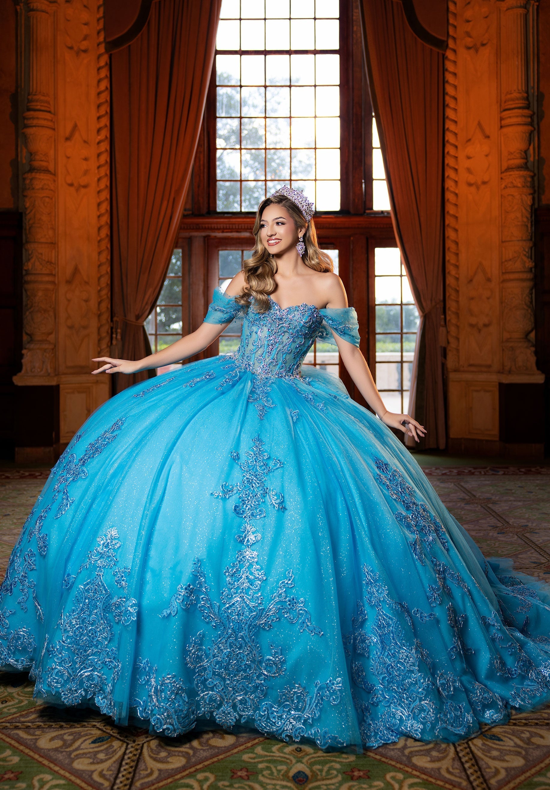 Off-the-Shoulder Floor-Length Tulle Quinceanera Ball Gown MGNY 4080045