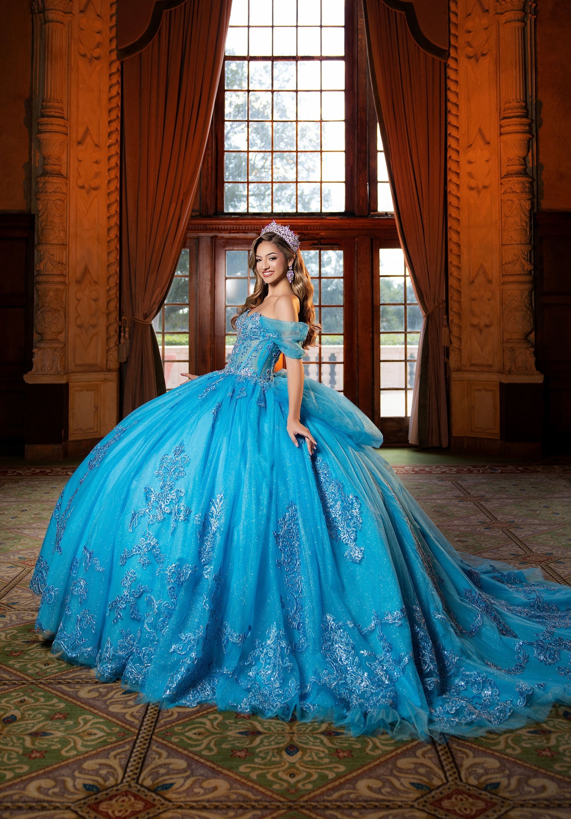Off-the-Shoulder Floor-Length Tulle Quinceanera Ball Gown MGNY 4080045