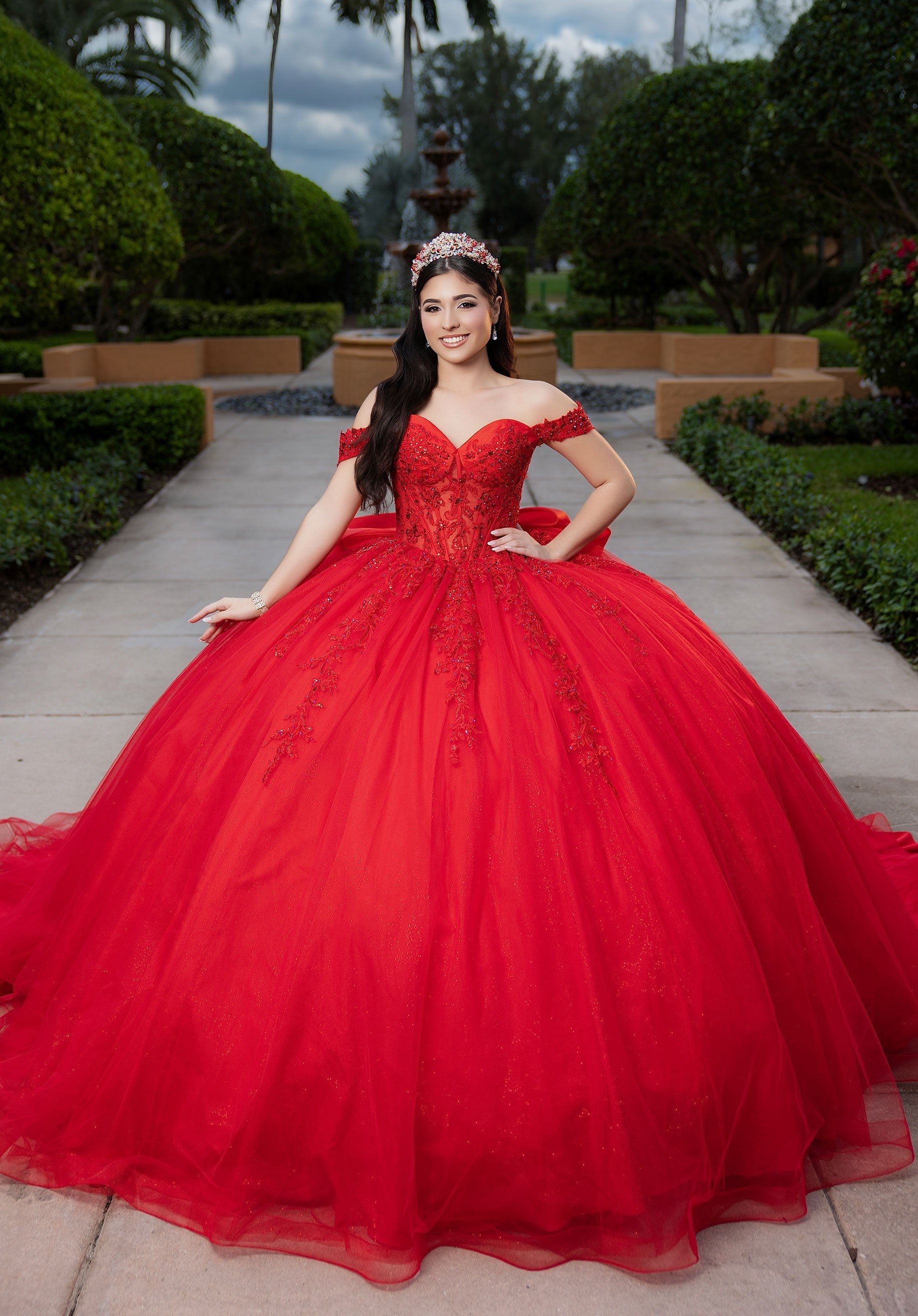 Off-the-Shoulder Floor-Length Tulle Quinceanera Ball Gown MGNY 4080046