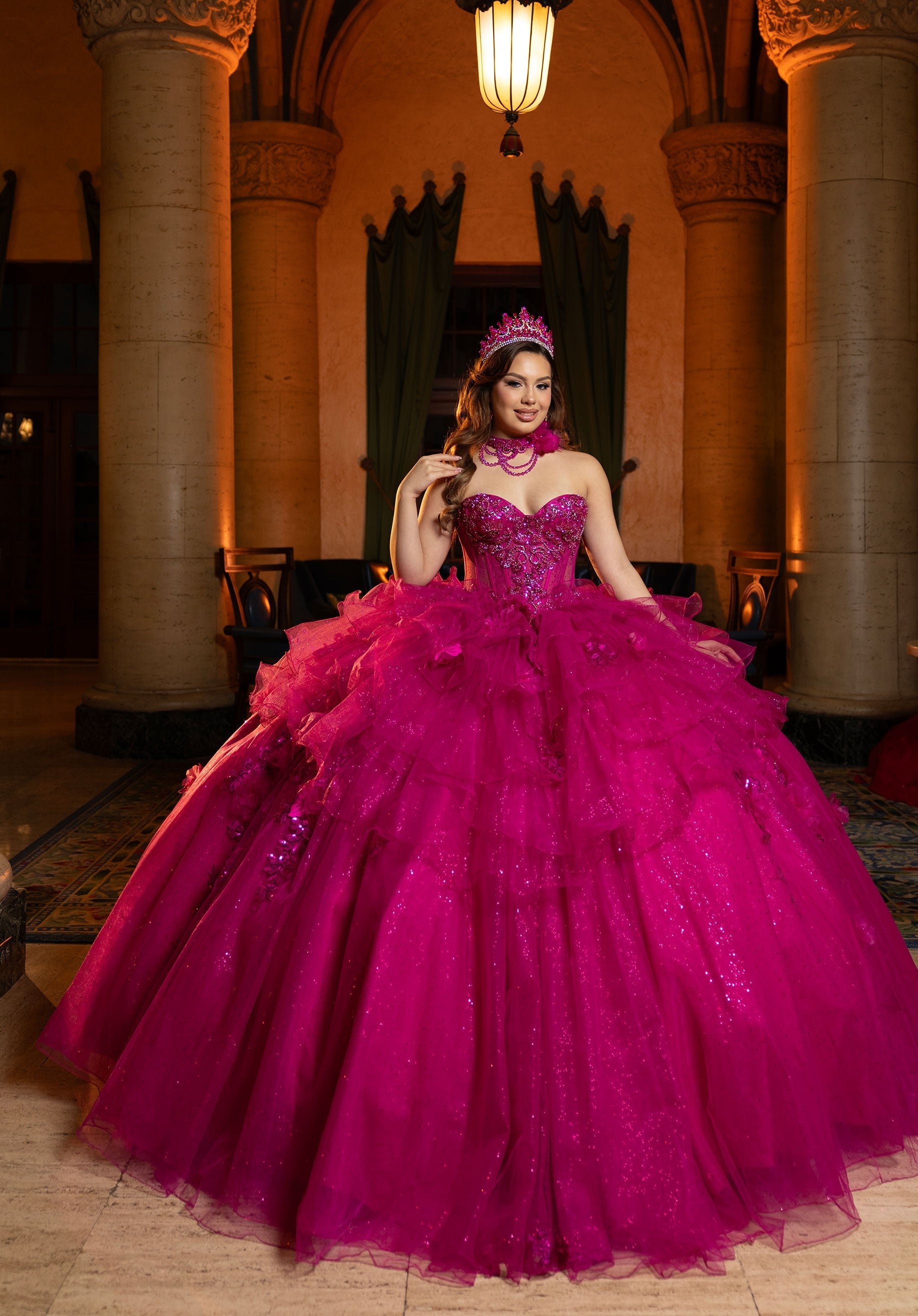 Strapless Curved Neck Floor-Length Tulle Quinceañera Ball Gown MGNY 4080048