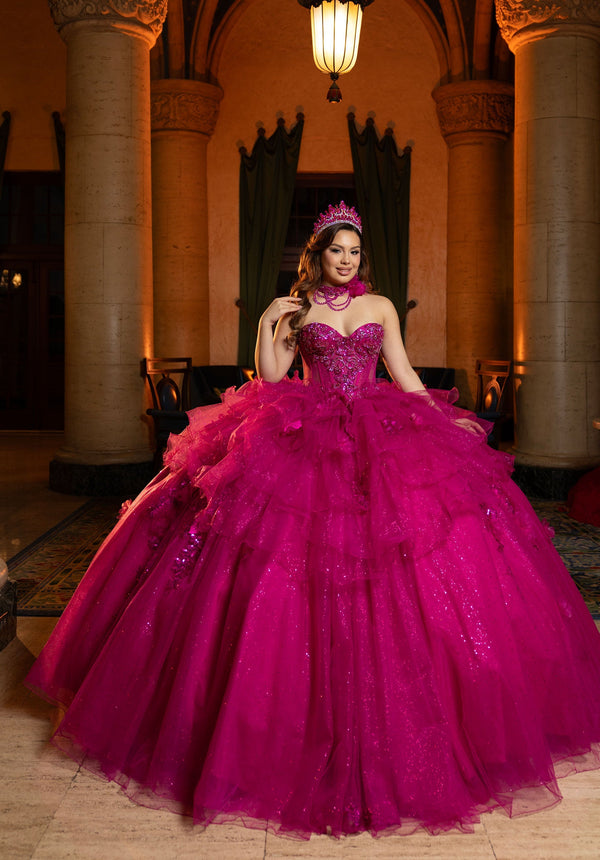Strapless Curved Neck Floor-Length Tulle Quinceañera Ball Gown MGNY 4080048