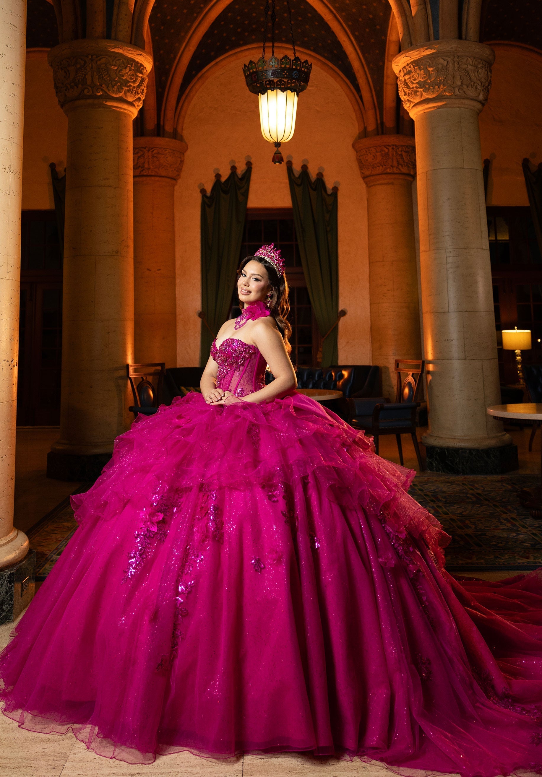 Strapless Curved Neck Floor-Length Tulle Quinceañera Ball Gown MGNY 4080048