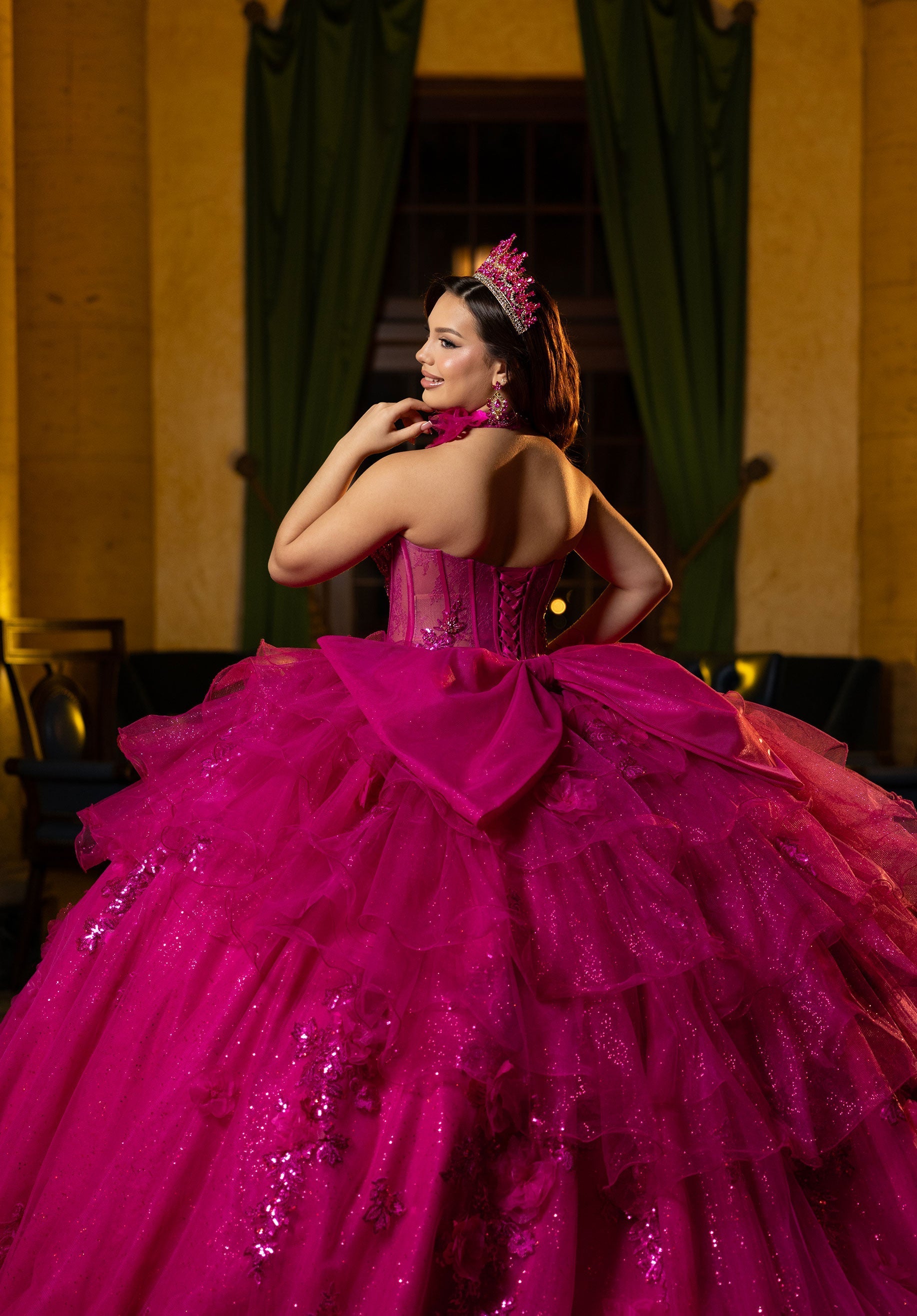 Strapless Curved Neck Floor-Length Tulle Quinceañera Ball Gown MGNY 4080048