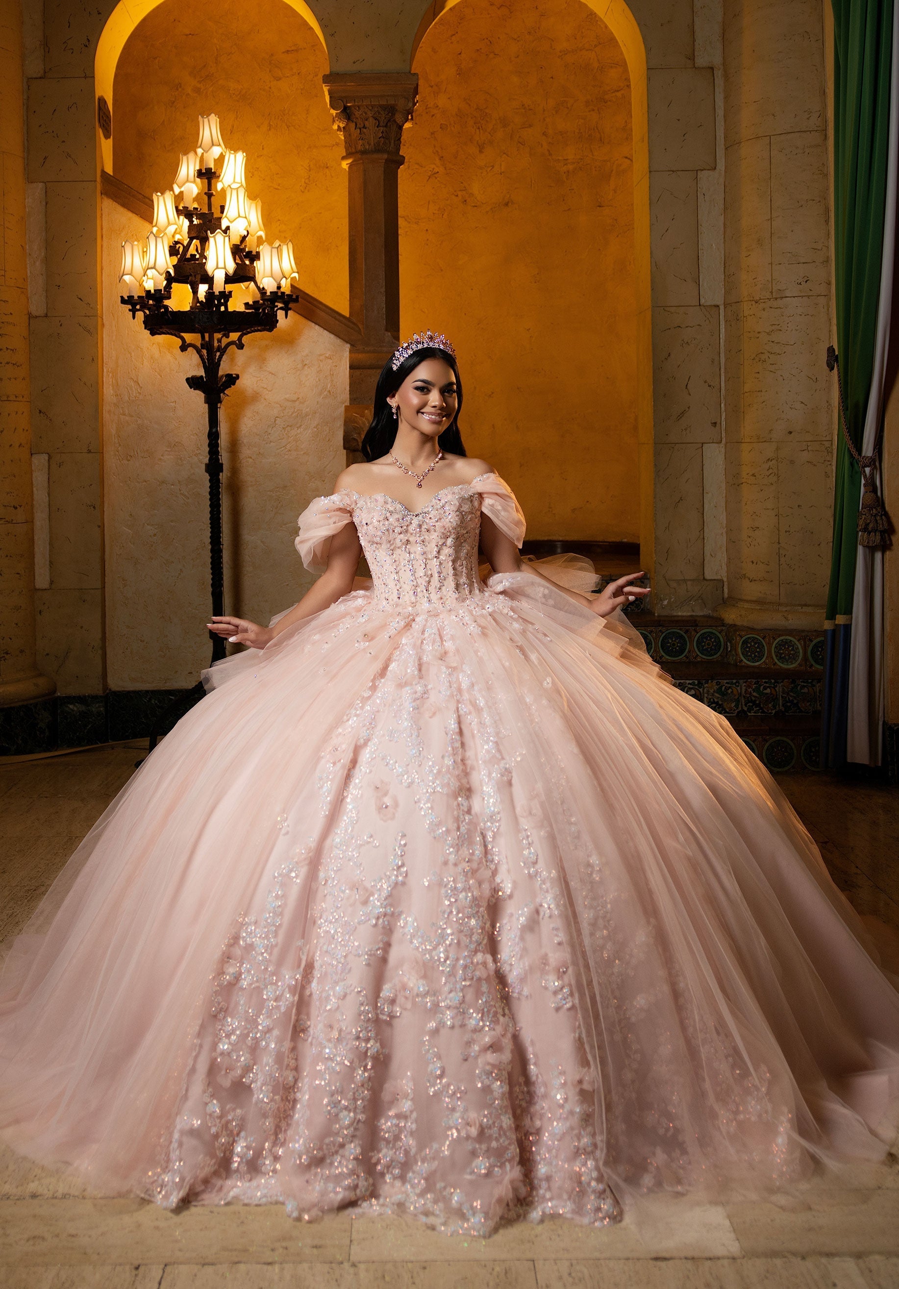Off-the-Shoulder Floor-Length Tulle Quinceanera Ball Gown MGNY Madeline Gardner New York 4080050