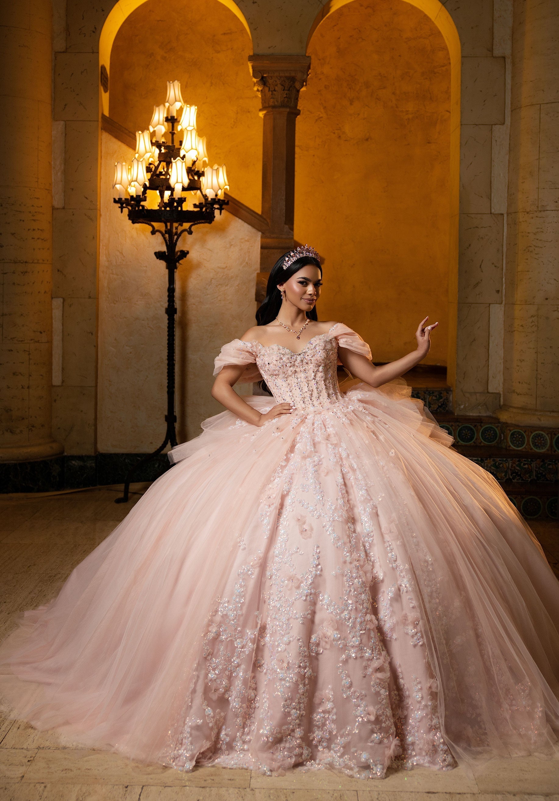 Off-the-Shoulder Floor-Length Tulle Quinceanera Ball Gown MGNY Madeline Gardner New York 4080050