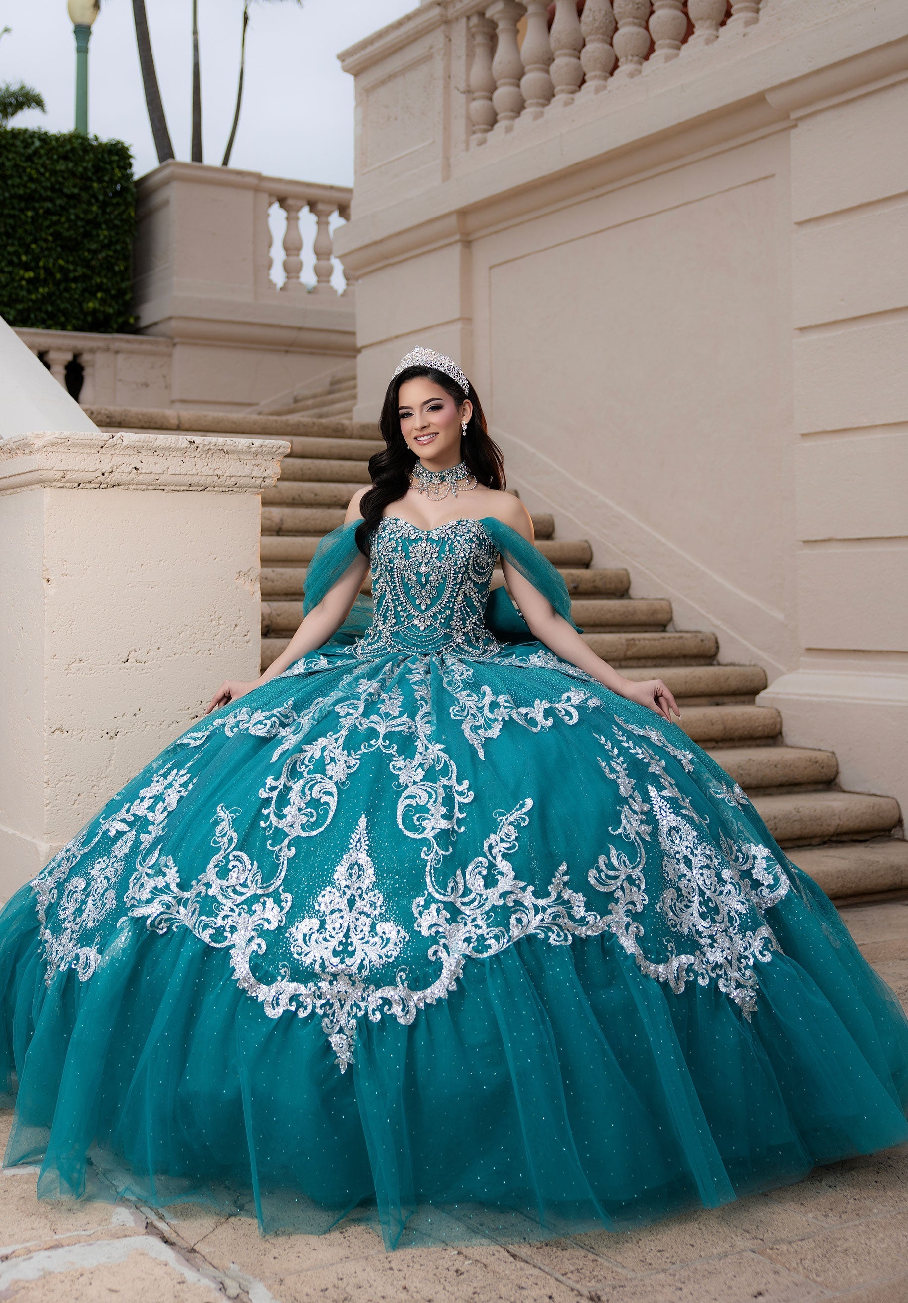 Off-the-Shoulder Floor-Length Tulle Quinceanera Ball Gown MGNY 4080051