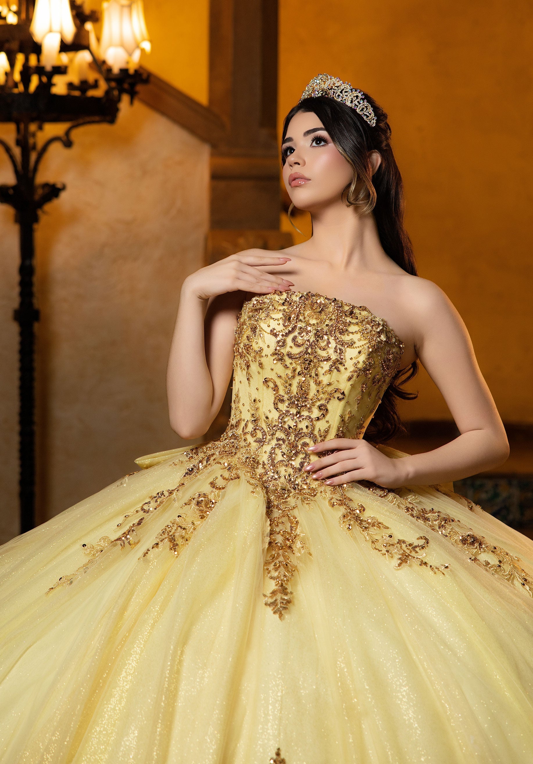 Strapless Curved Neck Floor-Length Tulle Quinceanera Ball Gown MGNY 4080052