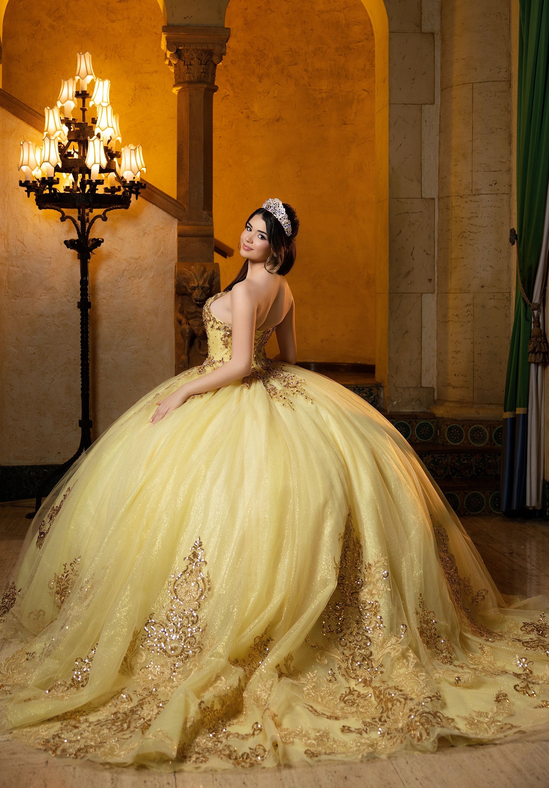 Strapless Curved Neck Floor-Length Tulle Quinceanera Ball Gown MGNY 4080052