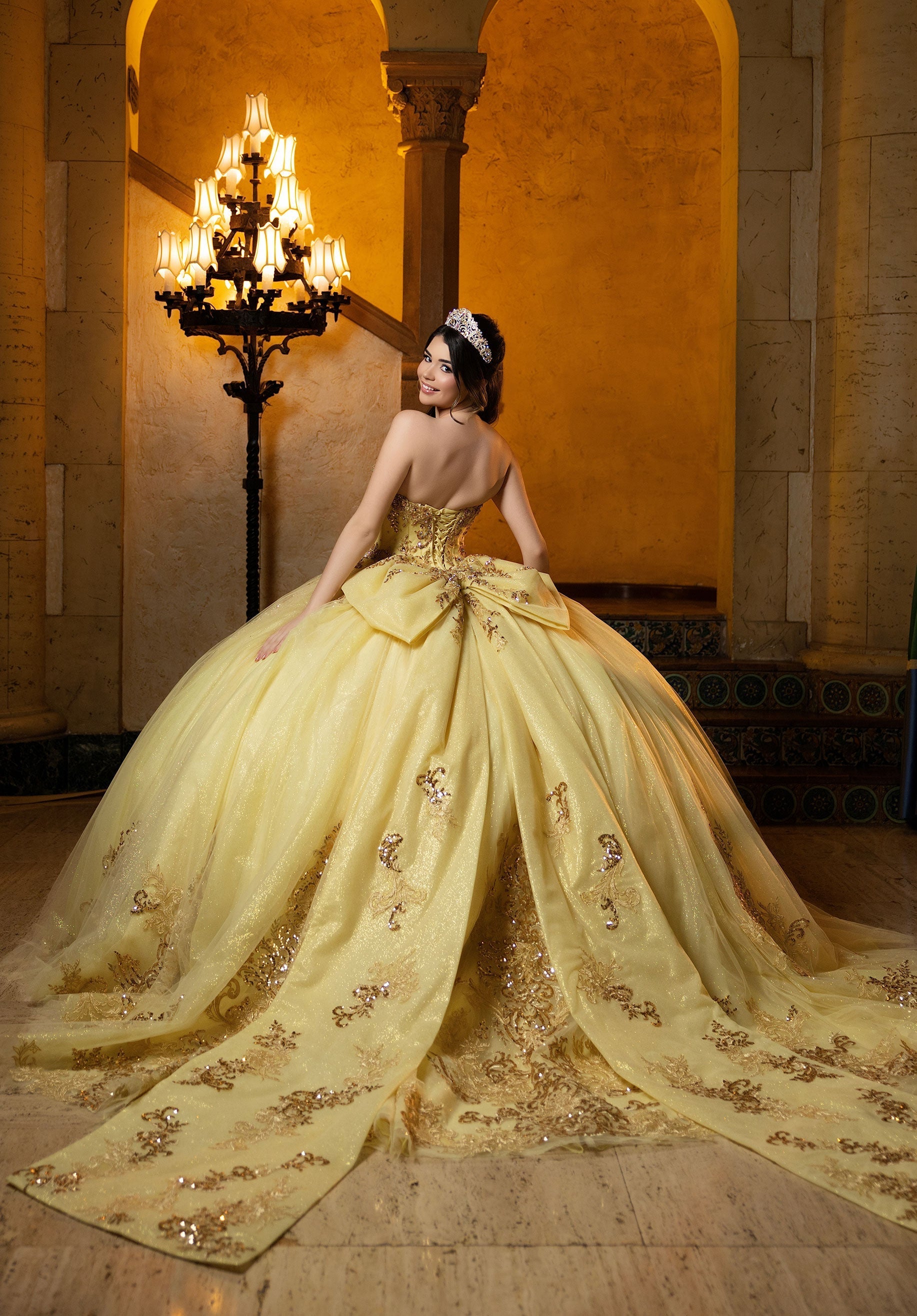 Strapless Curved Neck Floor-Length Tulle Quinceanera Ball Gown MGNY 4080052