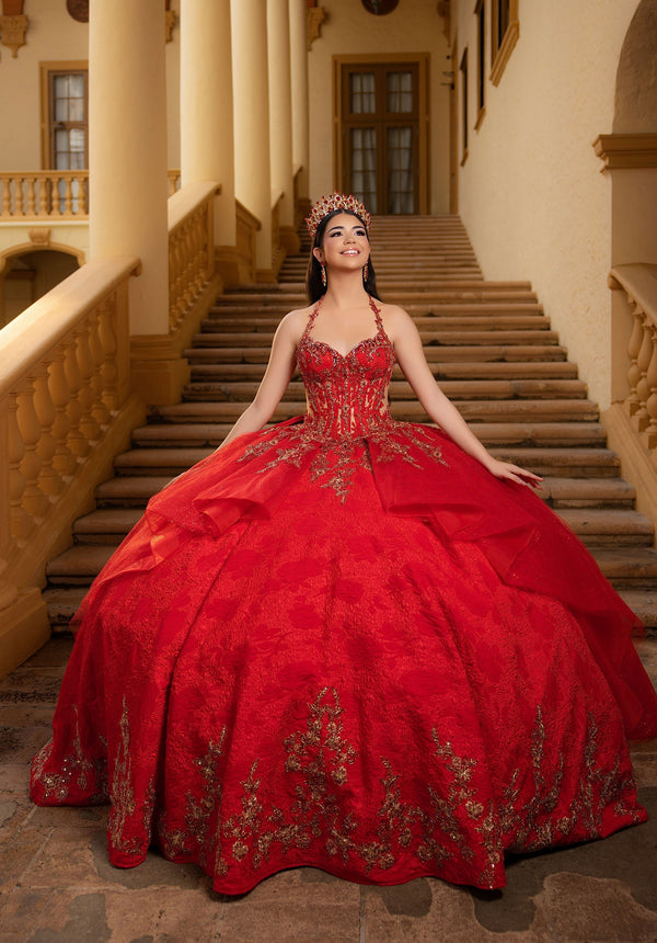 Strapless Curved Neck Floor-Length Lace Quinceanera Ball Gown MGNY 4080054