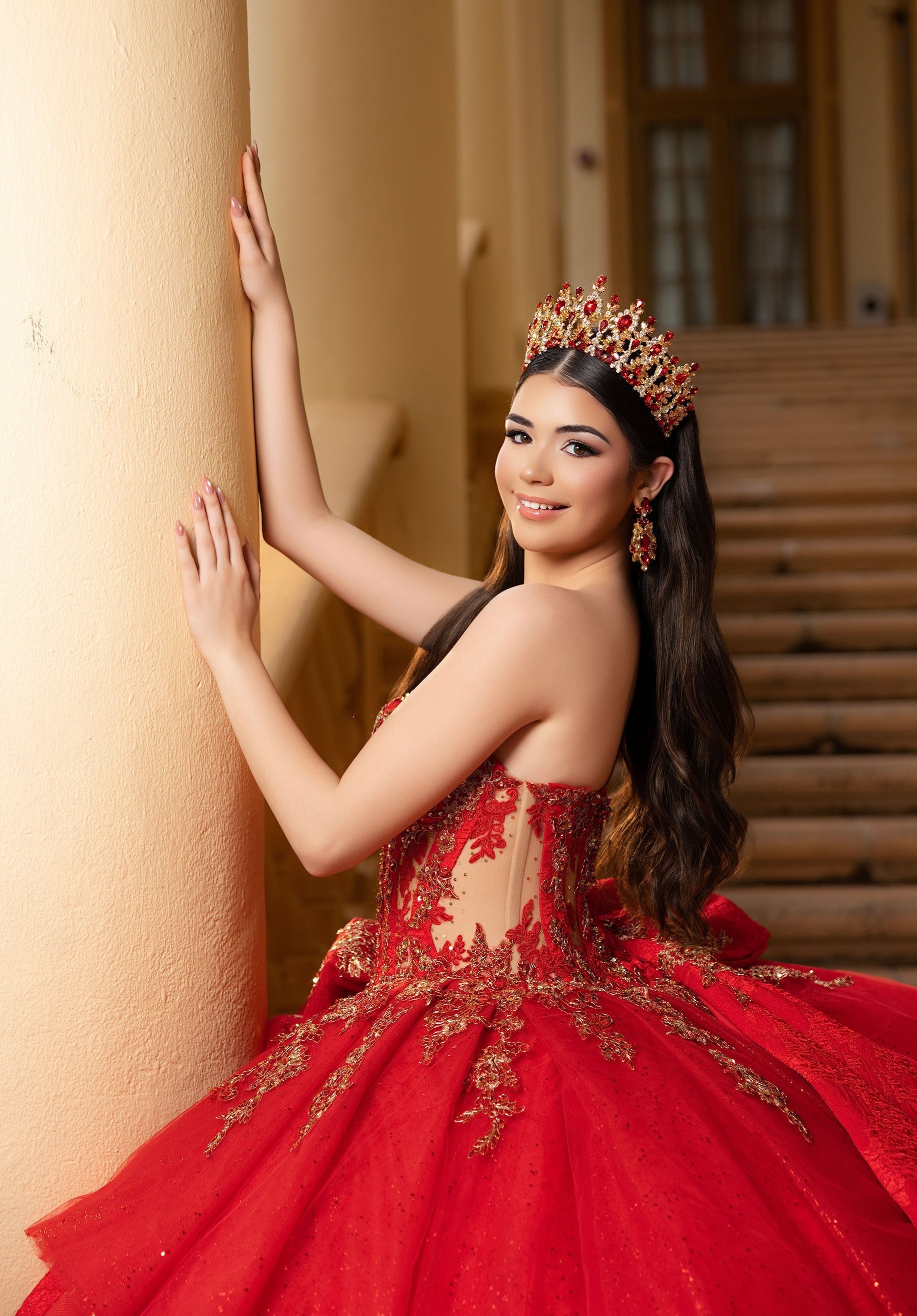 Strapless Curved Neck Floor-Length Lace Quinceanera Ball Gown MGNY 4080054