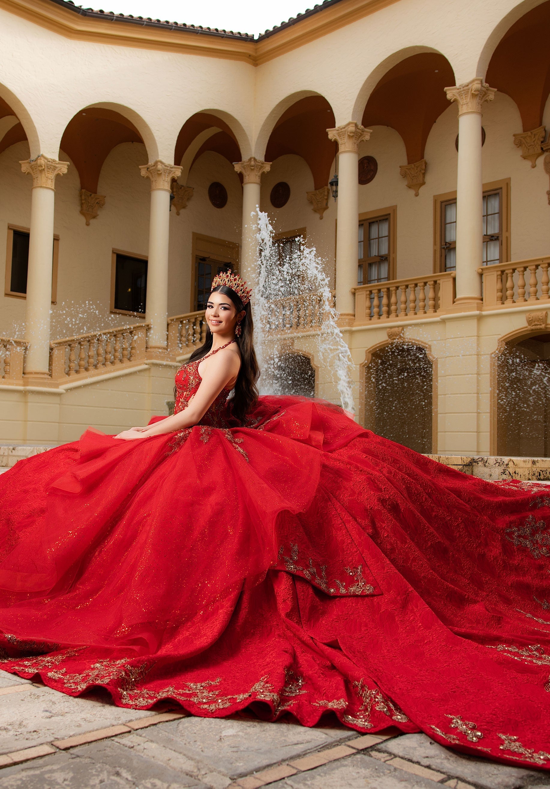 Strapless Curved Neck Floor-Length Lace Quinceanera Ball Gown MGNY 4080054