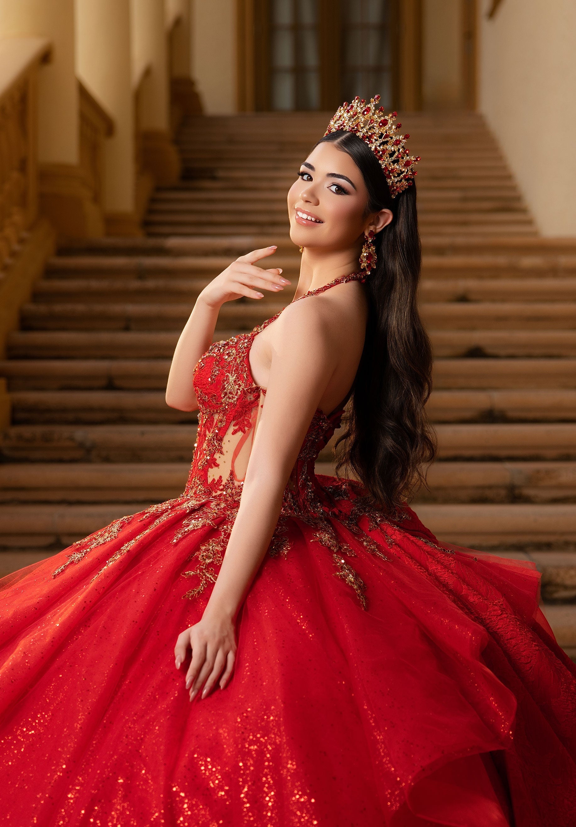 Strapless Curved Neck Floor-Length Lace Quinceanera Ball Gown MGNY 4080054