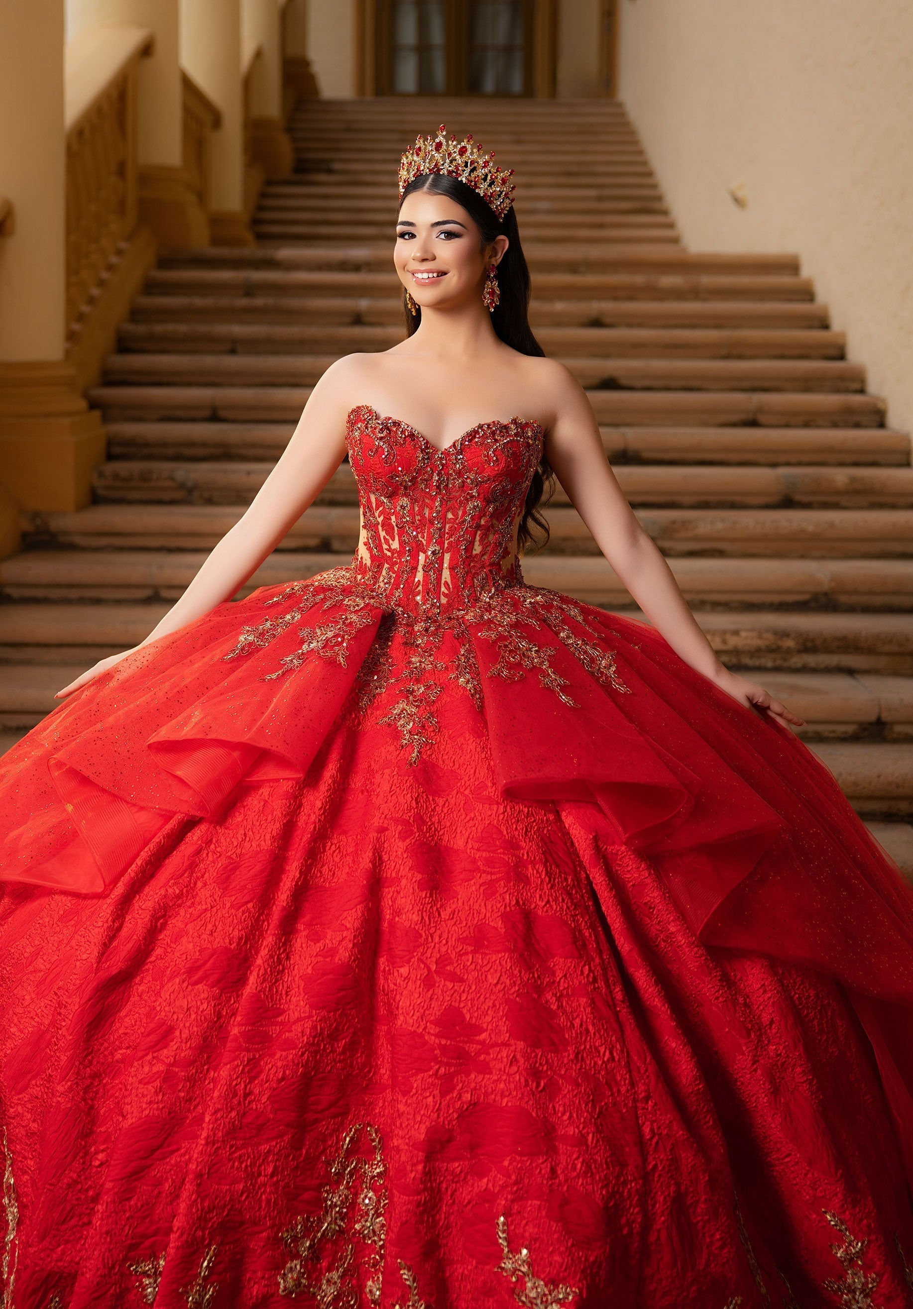 Strapless Curved Neck Floor-Length Lace Quinceanera Ball Gown MGNY 4080054