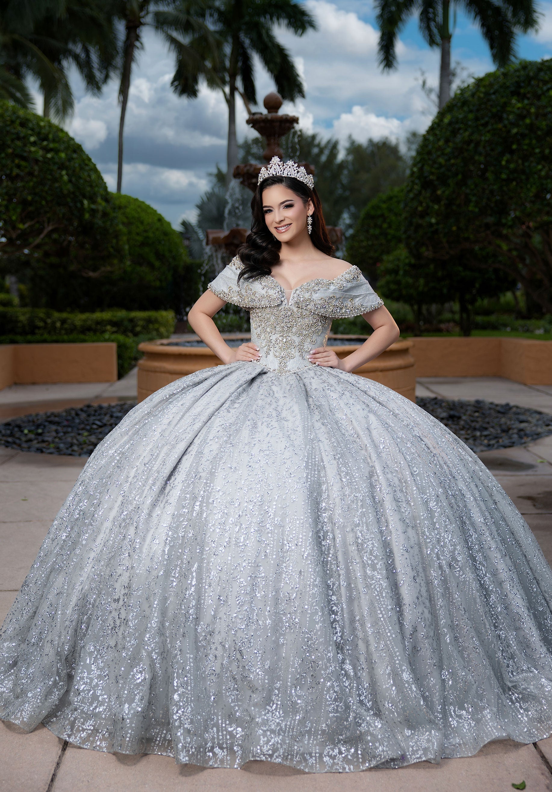 Off-the-Shoulder Floor-Length Sequin Quinceañera Ball Gown MGNY 4080055
