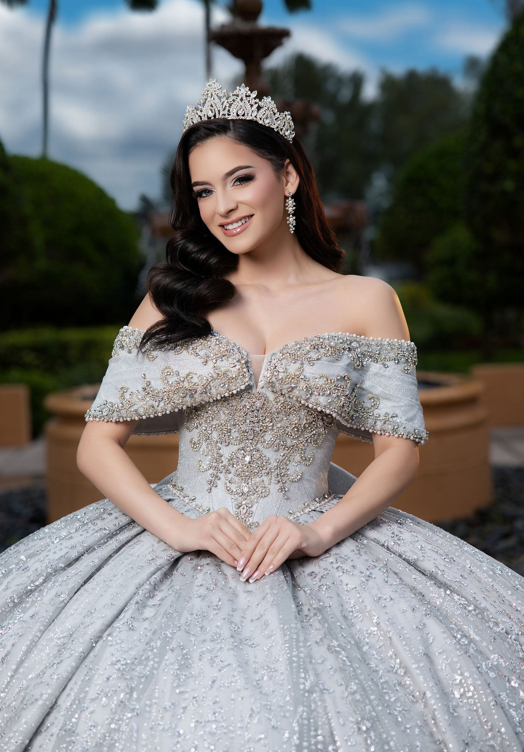Off-the-Shoulder Floor-Length Sequin Quinceañera Ball Gown MGNY 4080055