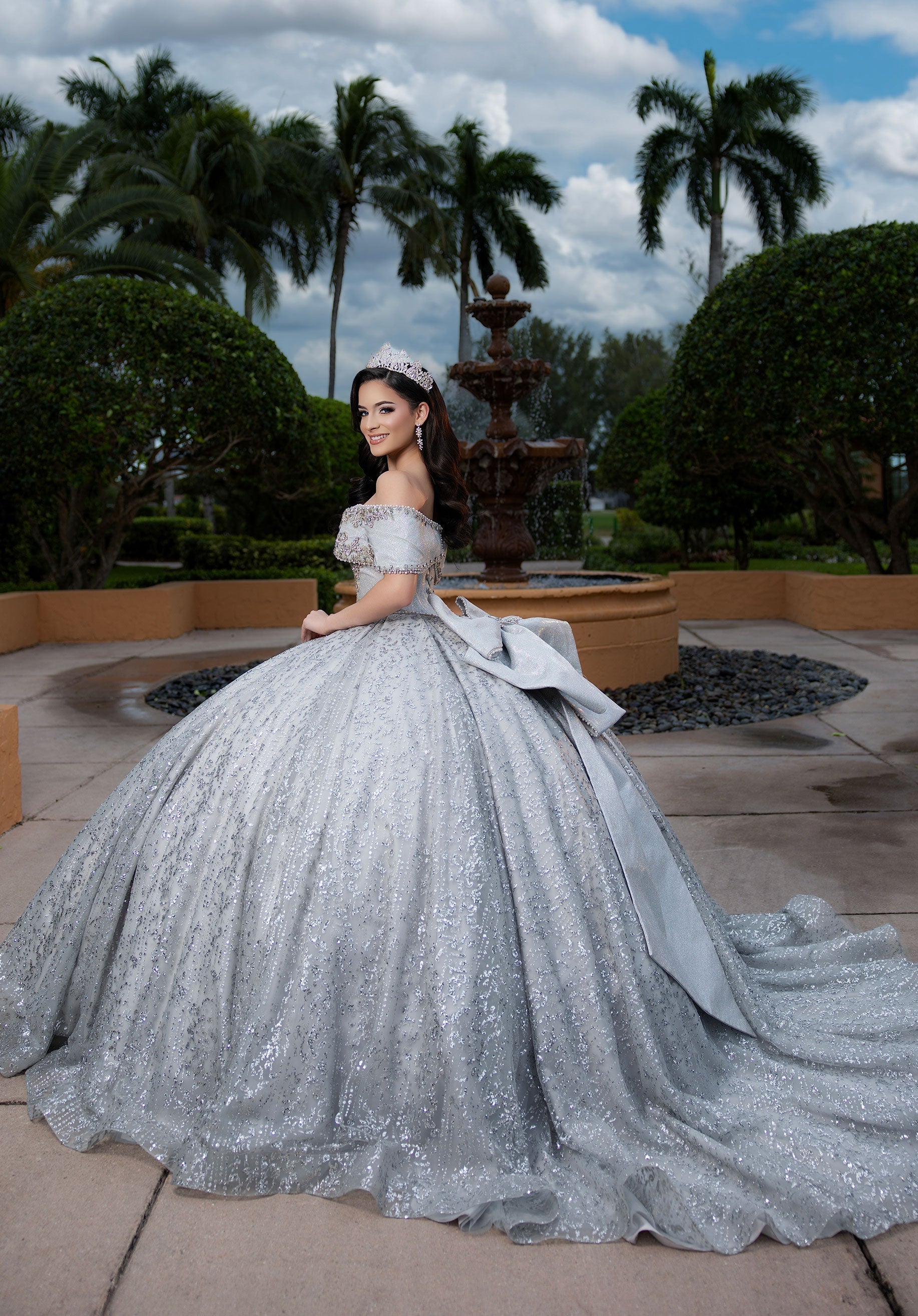 Off-the-Shoulder Floor-Length Sequin Quinceañera Ball Gown MGNY 4080055