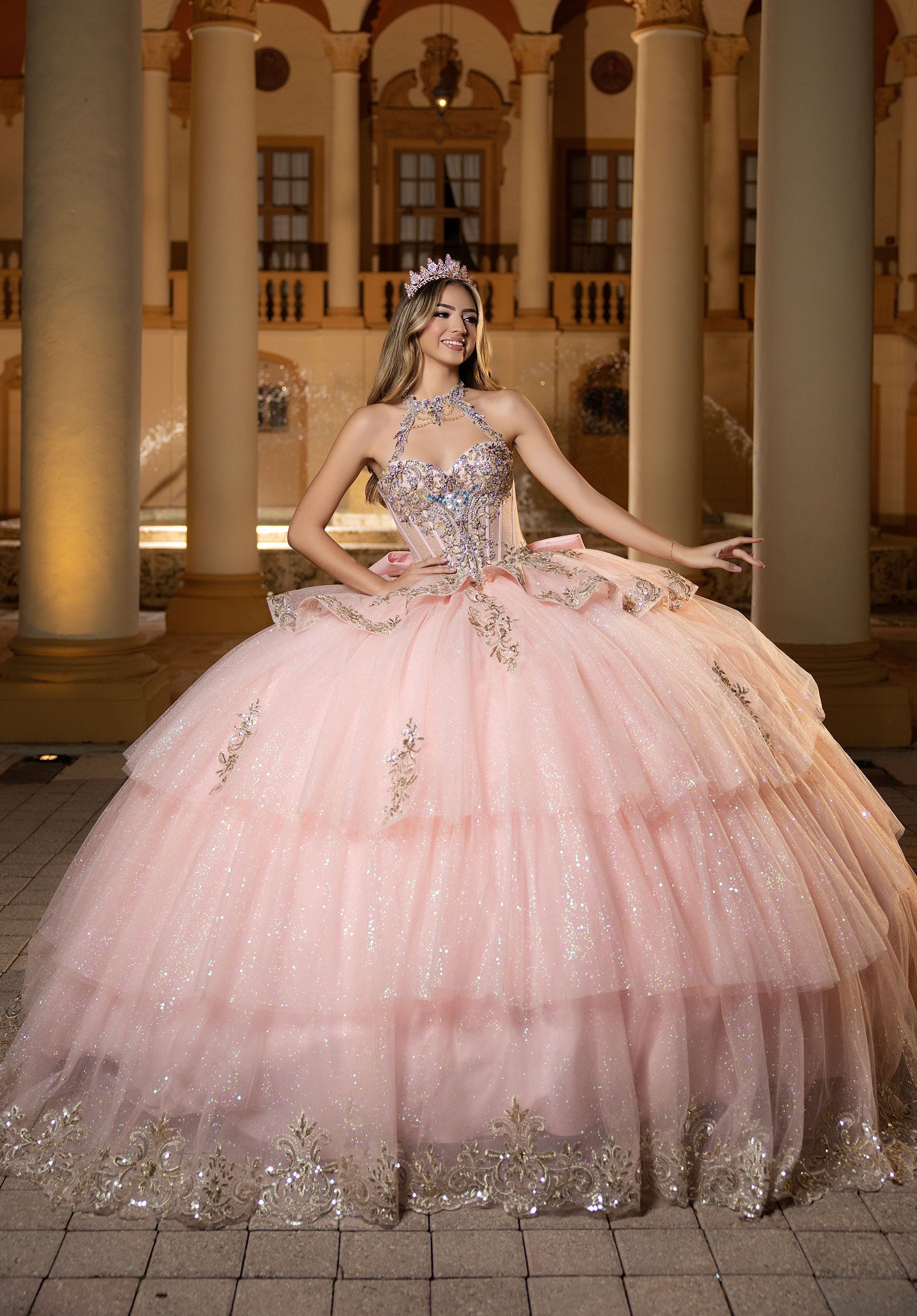 Strapless Curved Neck Floor-Length Tulle Quinceanera Ball Gown MGNY 4080057