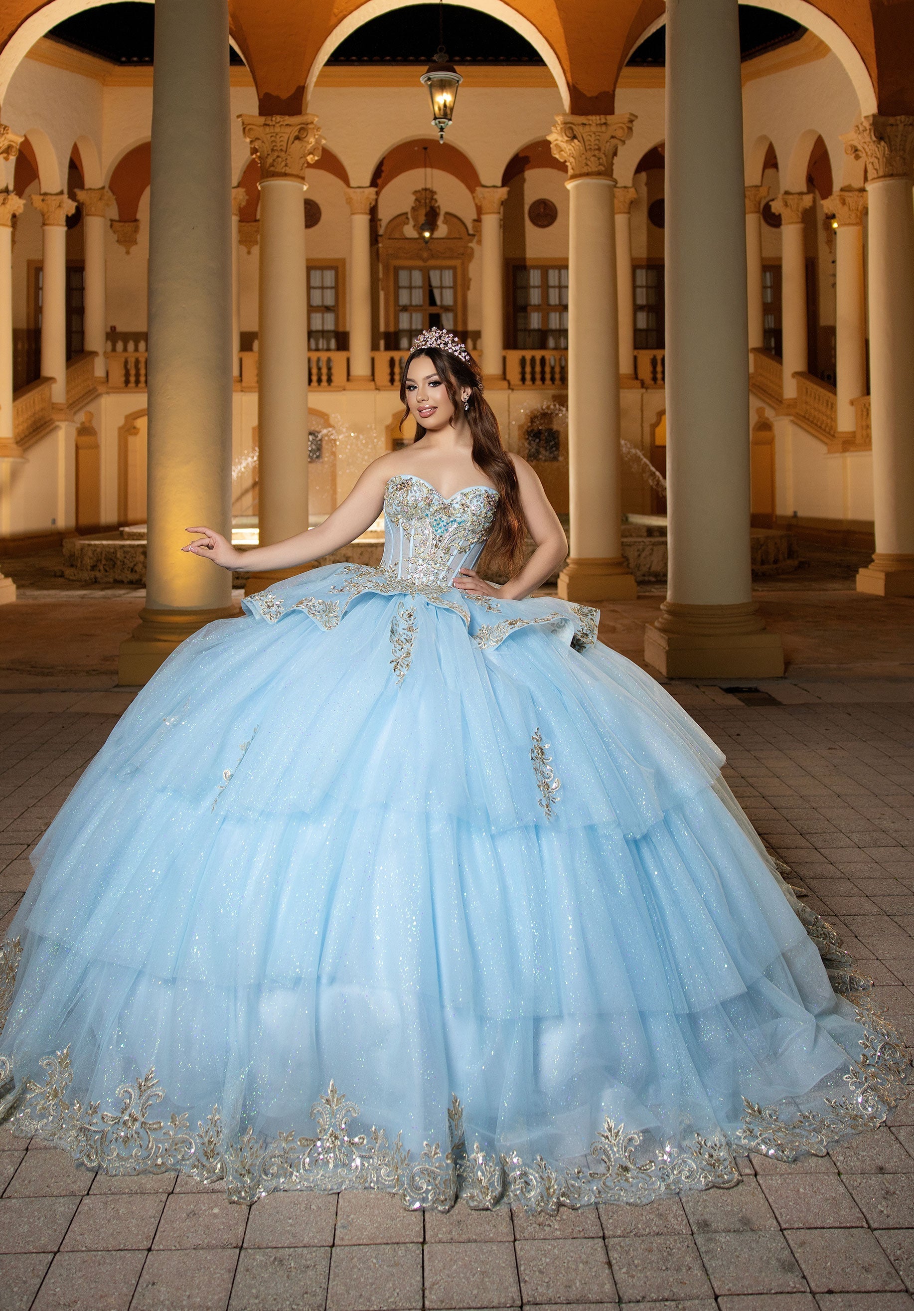 Strapless Curved Neck Floor-Length Tulle Quinceanera Ball Gown MGNY 4080057