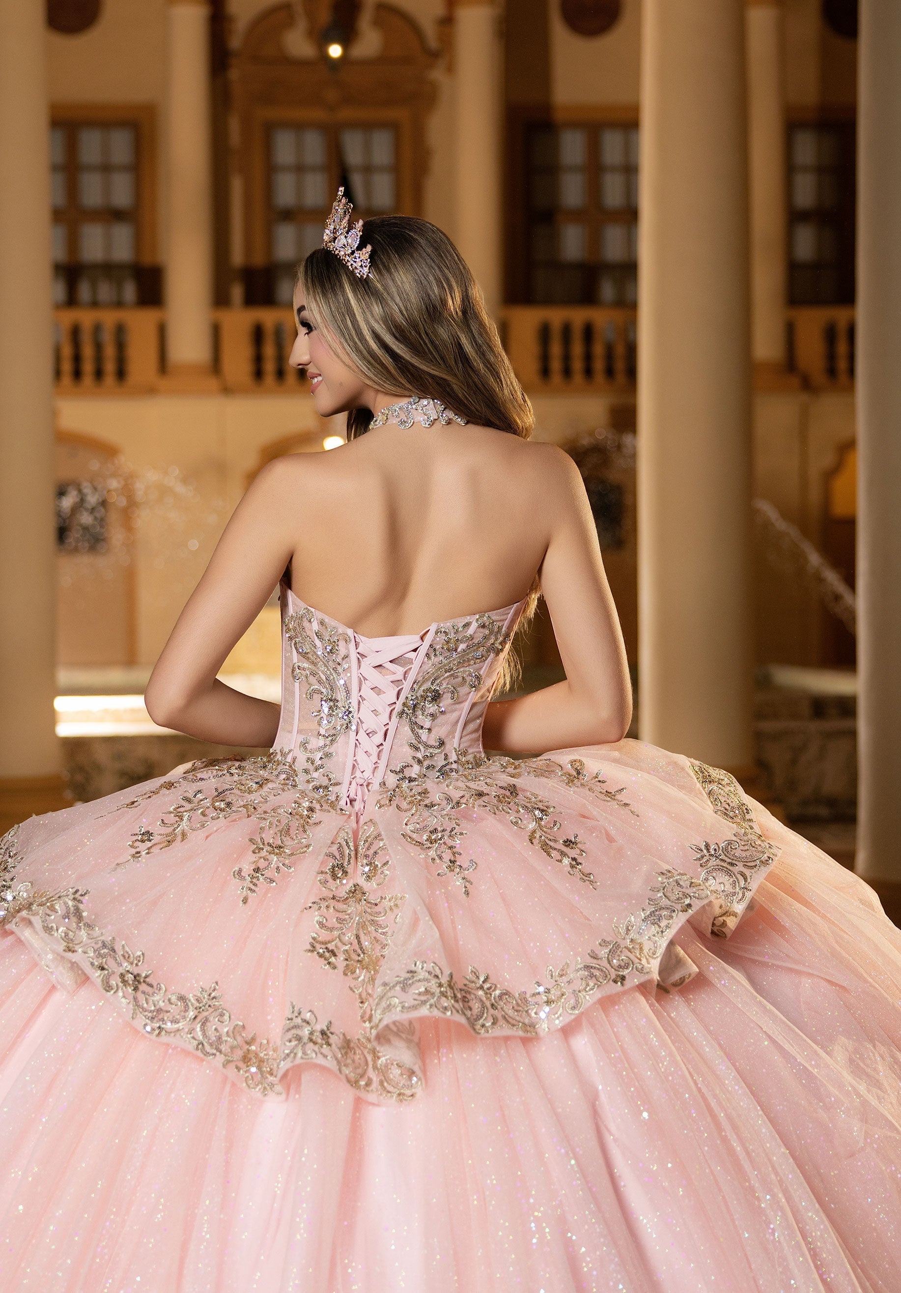 Strapless Curved Neck Floor-Length Tulle Quinceanera Ball Gown MGNY 4080057