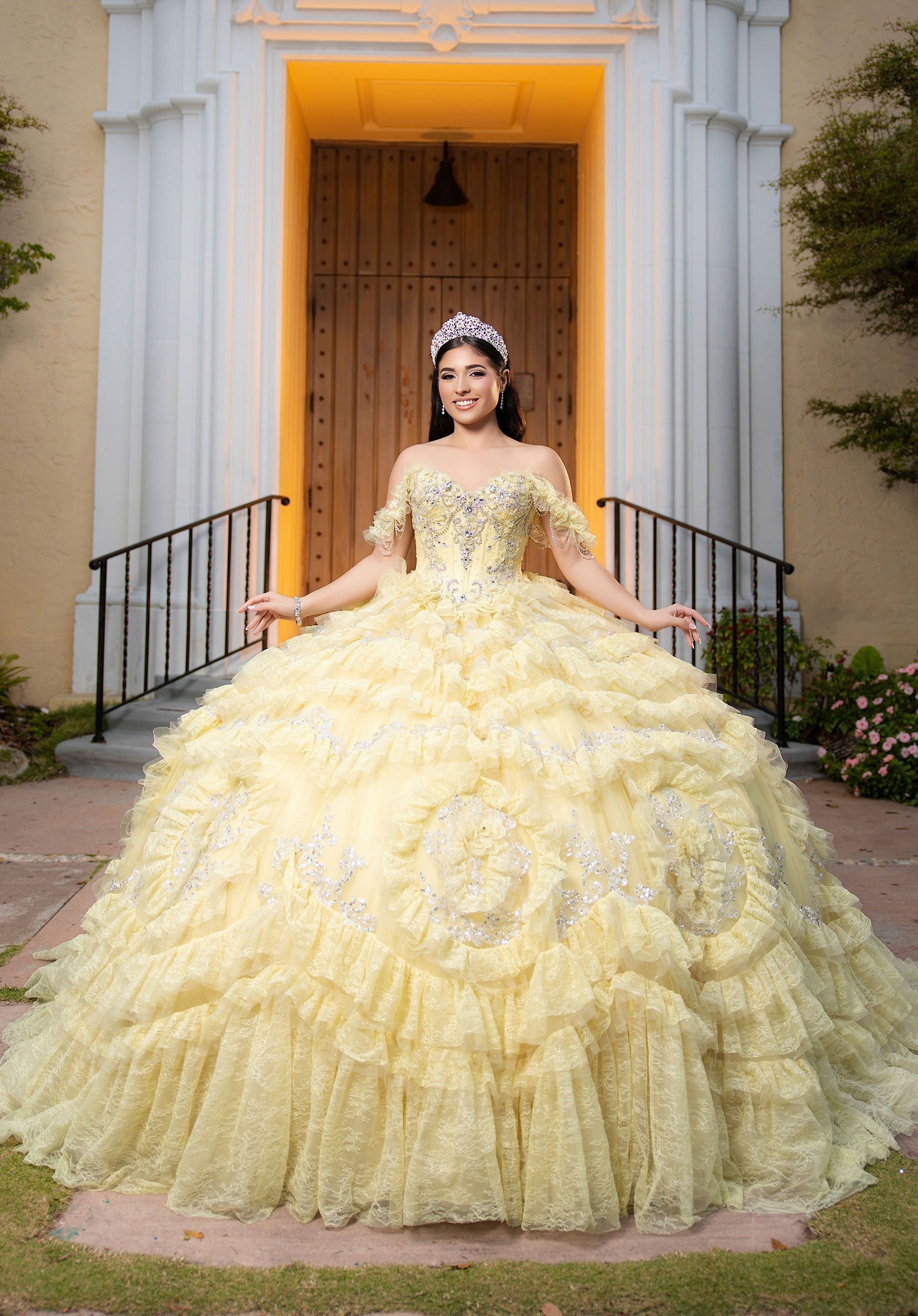 Off-the-Shoulder Floor-Length Lace Quinceanera Ball Gown MGNY 4080058