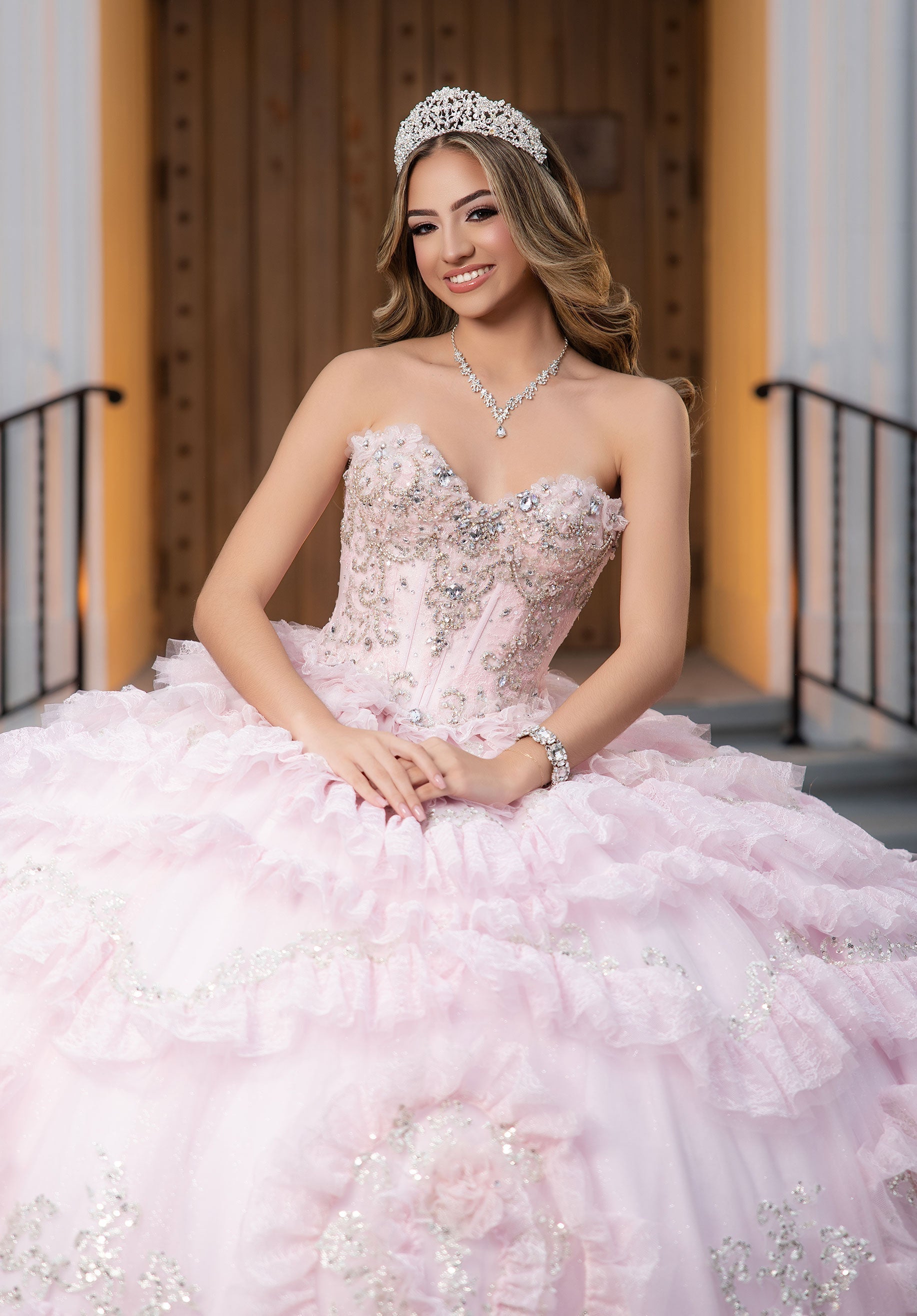 Off-the-Shoulder Floor-Length Lace Quinceanera Ball Gown MGNY 4080058