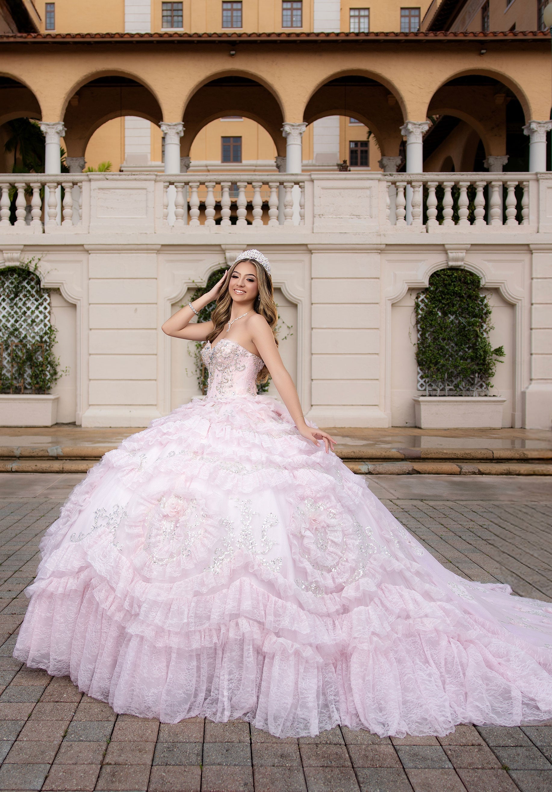 Off-the-Shoulder Floor-Length Lace Quinceanera Ball Gown MGNY 4080058