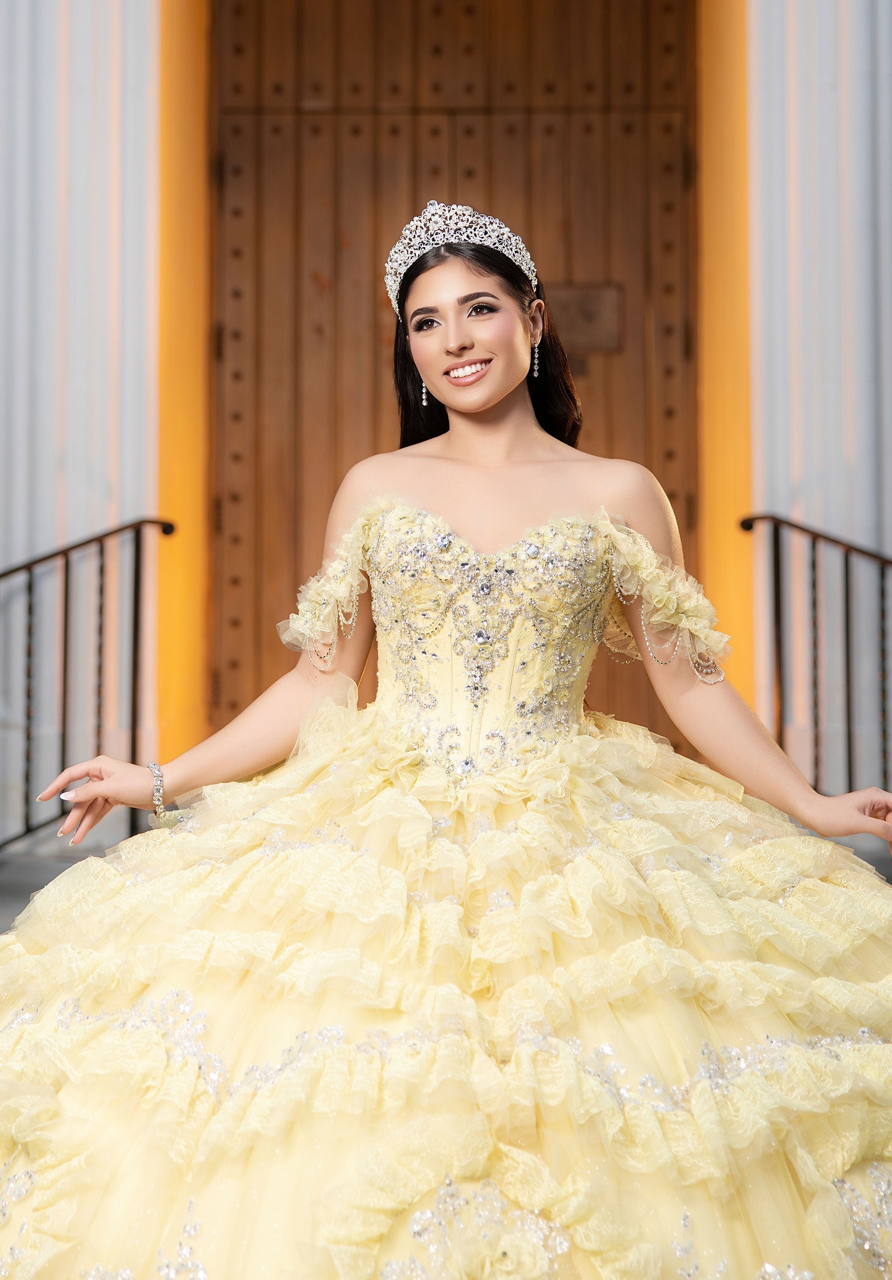 Off-the-Shoulder Floor-Length Lace Quinceanera Ball Gown MGNY 4080058