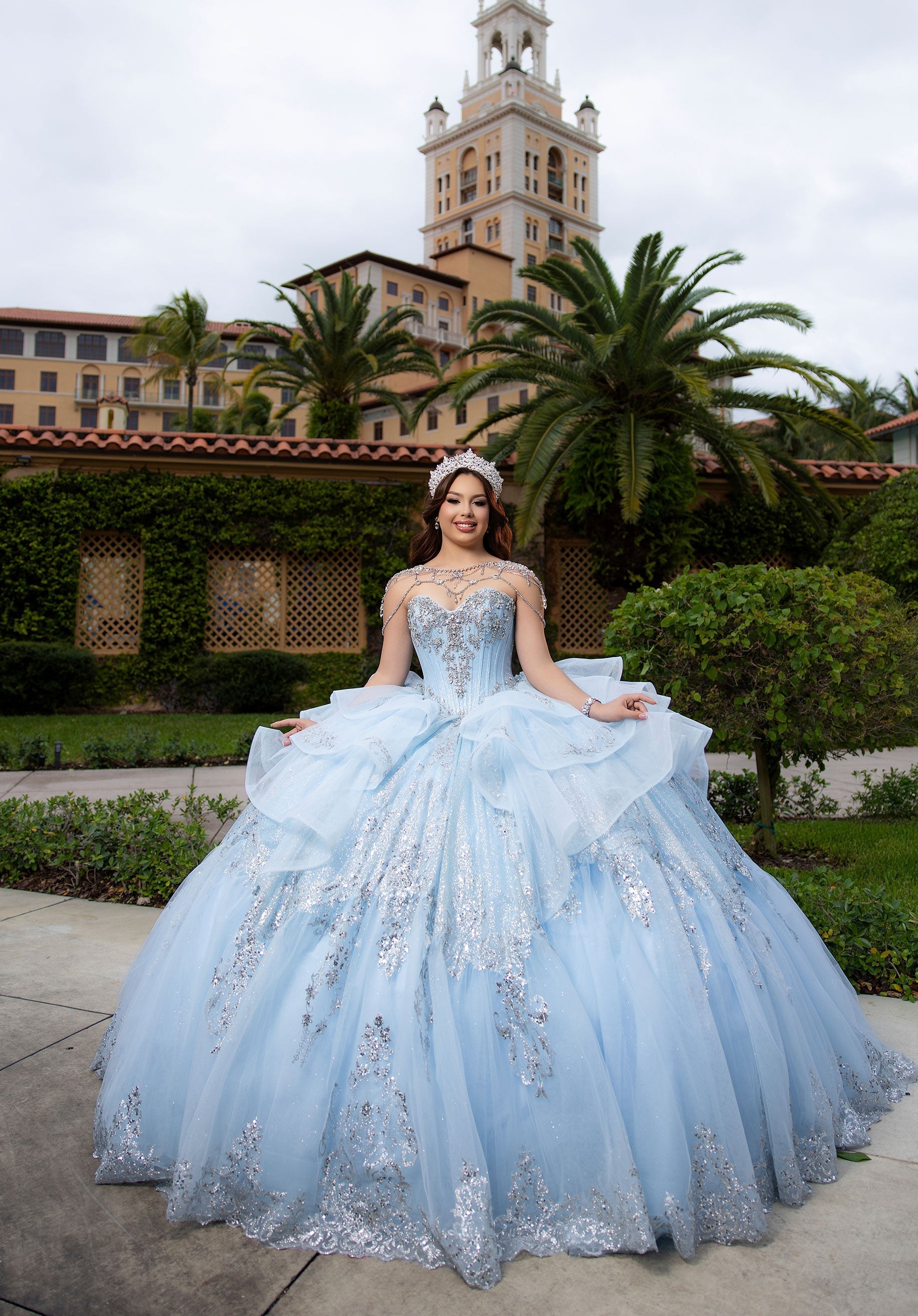 Strapless Curved Neck Floor-Length with Train Tulle Quinceanera Ball Gown MGNY Madeline Gardner New York 4080065