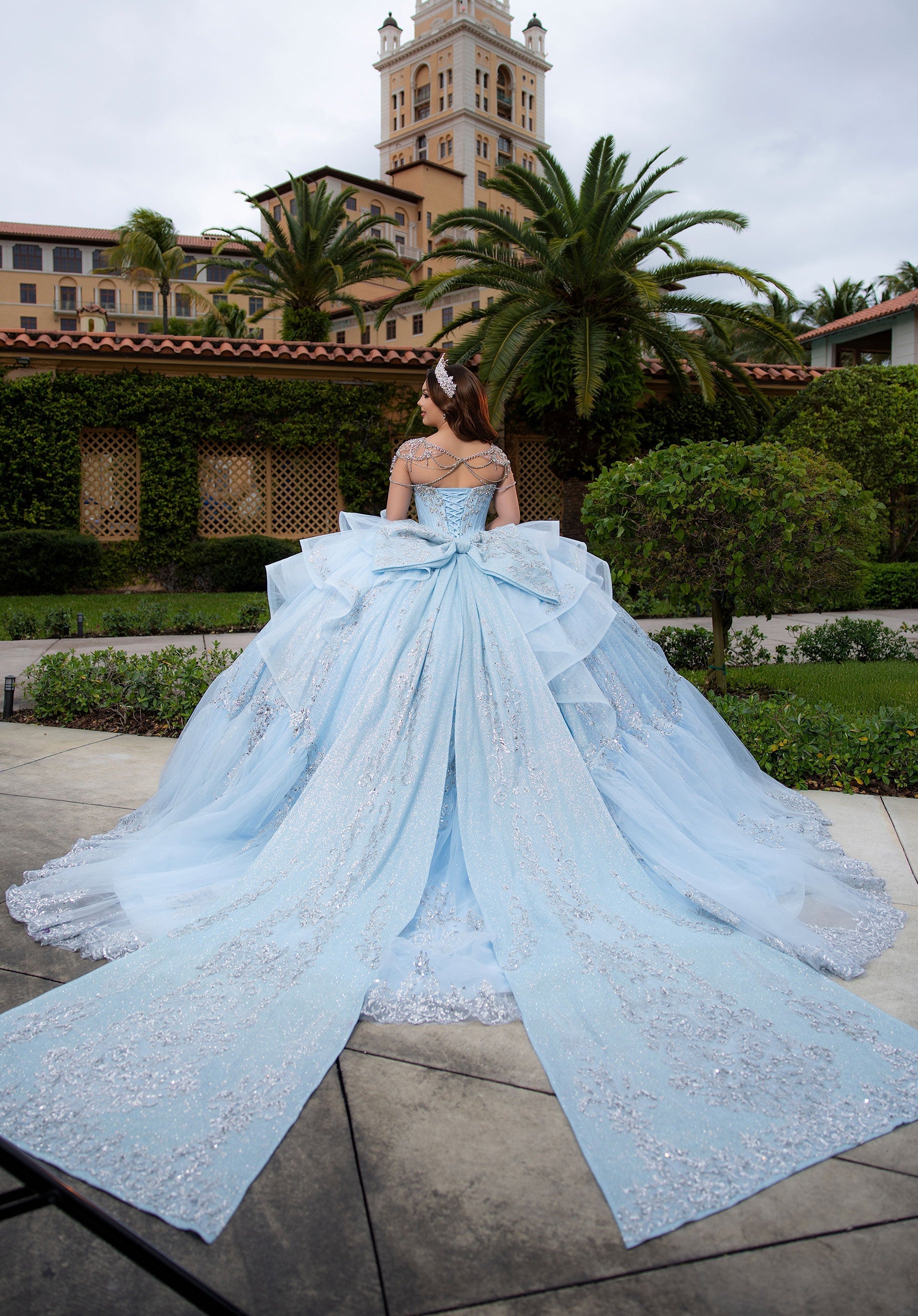 Strapless Curved Neck Floor-Length with Train Tulle Quinceanera Ball Gown MGNY Madeline Gardner New York 4080065