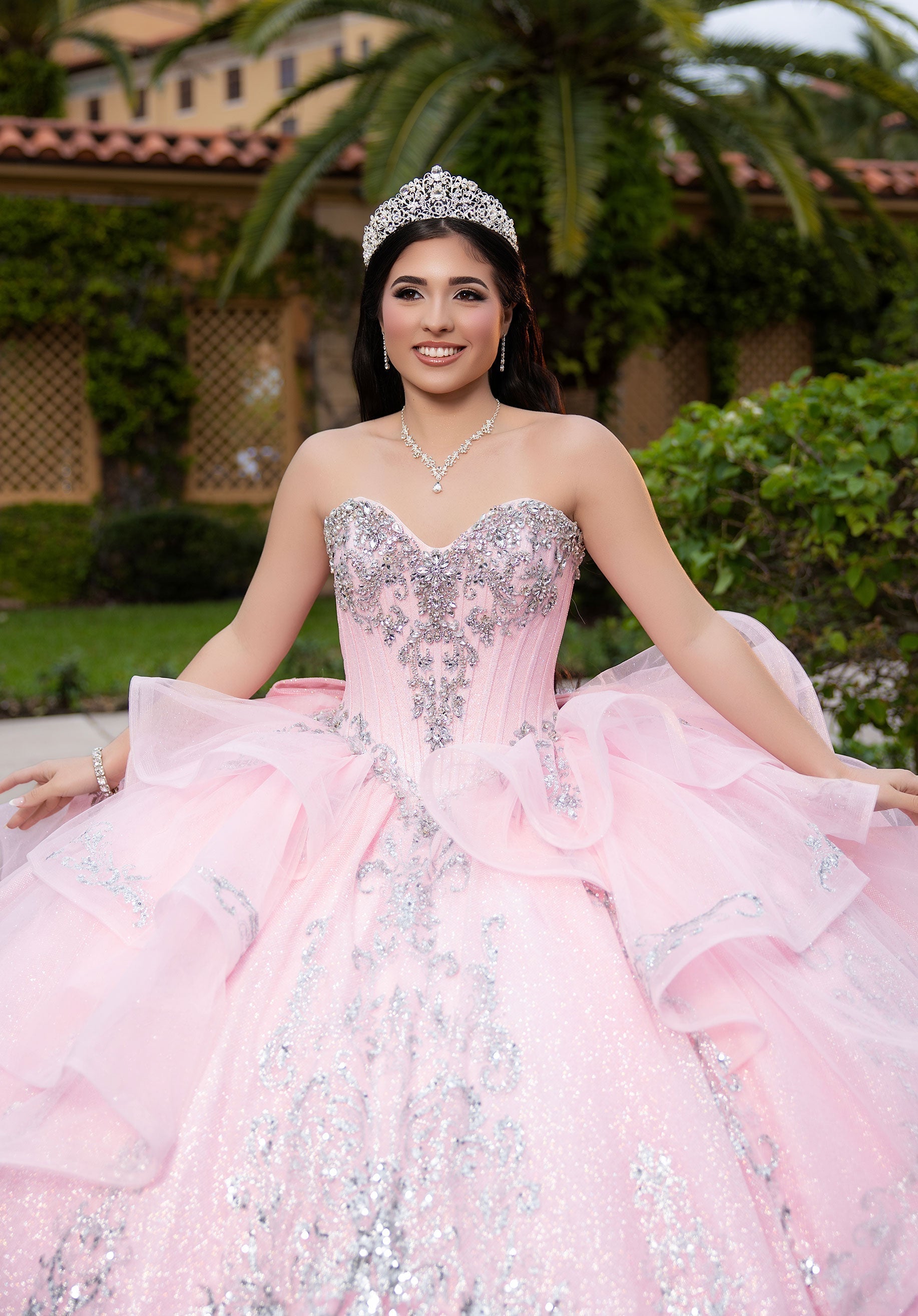 Strapless Curved Neck Floor-Length with Train Tulle Quinceanera Ball Gown MGNY Madeline Gardner New York 4080065