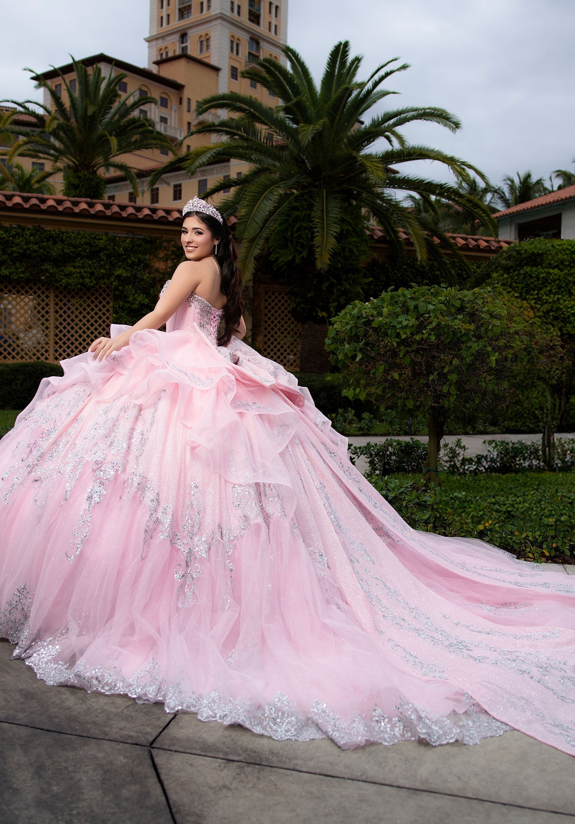 Strapless Curved Neck Floor-Length with Train Tulle Quinceanera Ball Gown MGNY Madeline Gardner New York 4080065
