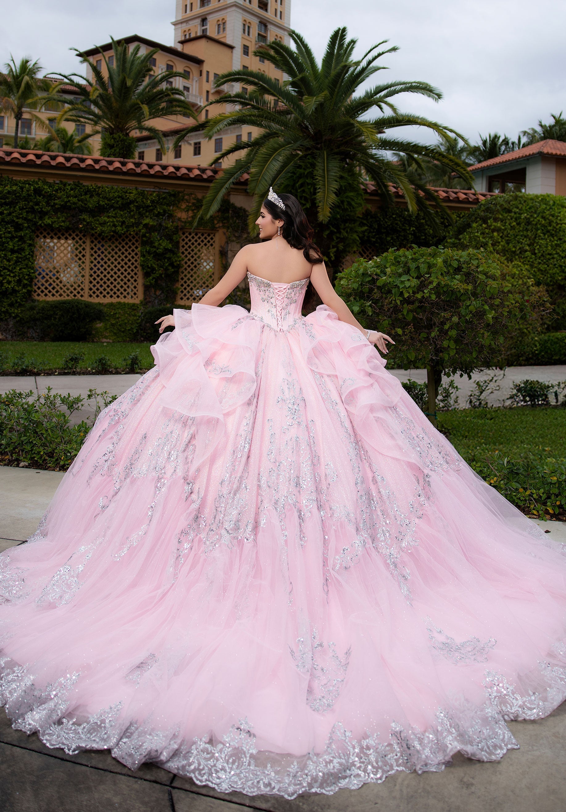 Strapless Curved Neck Floor-Length with Train Tulle Quinceanera Ball Gown MGNY Madeline Gardner New York 4080065