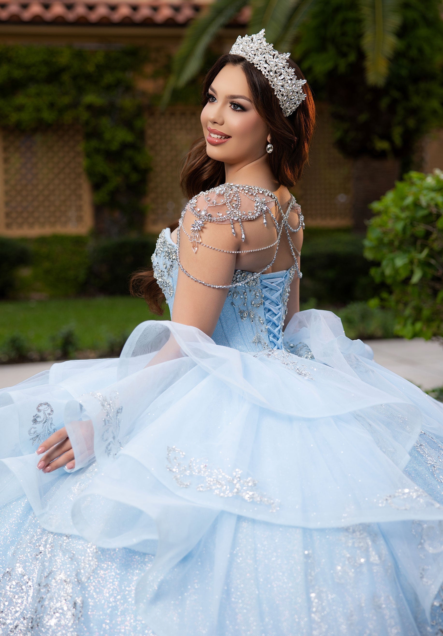 Strapless Curved Neck Floor-Length with Train Tulle Quinceanera Ball Gown MGNY Madeline Gardner New York 4080065