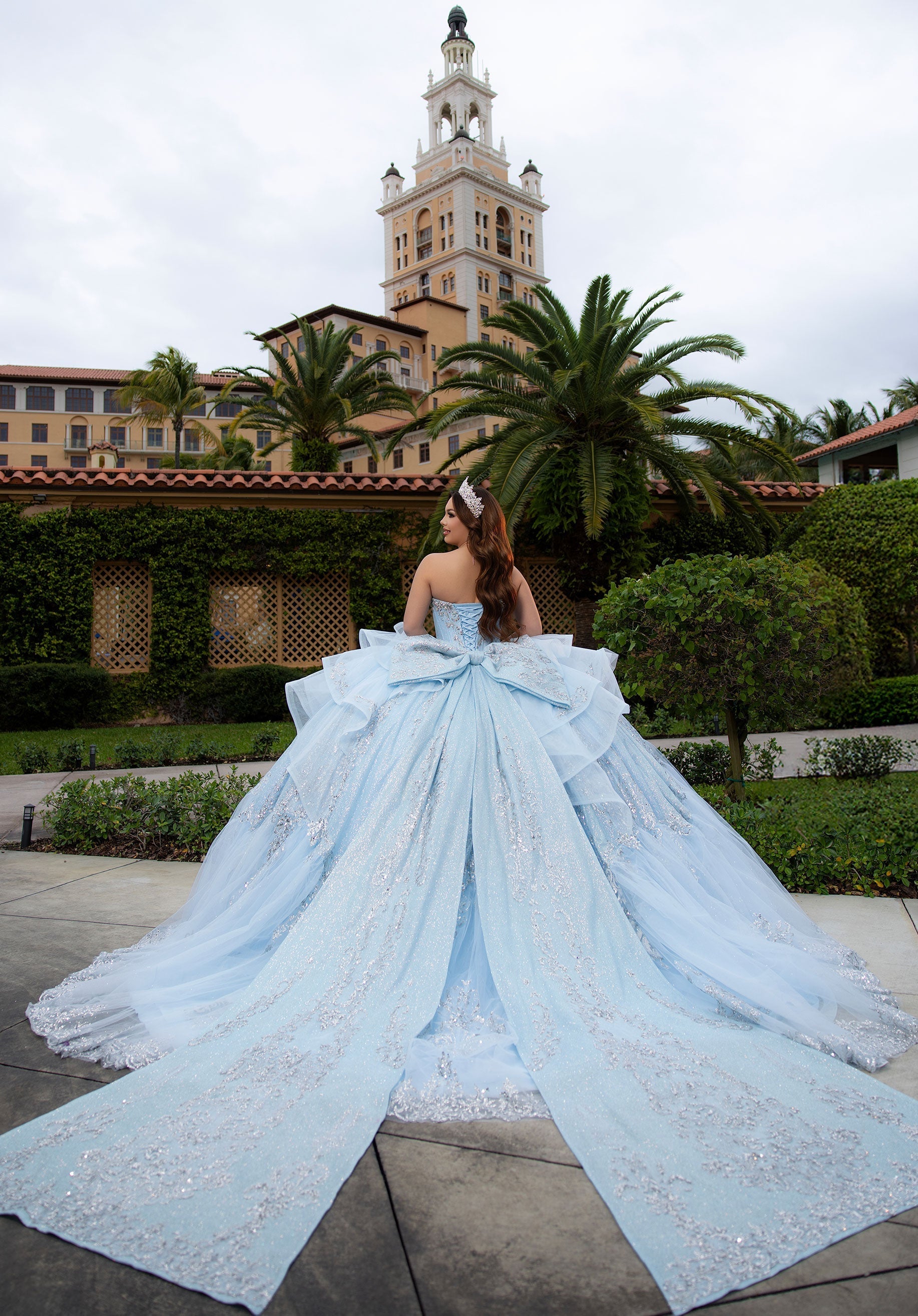 Strapless Curved Neck Floor-Length with Train Tulle Quinceanera Ball Gown MGNY Madeline Gardner New York 4080065