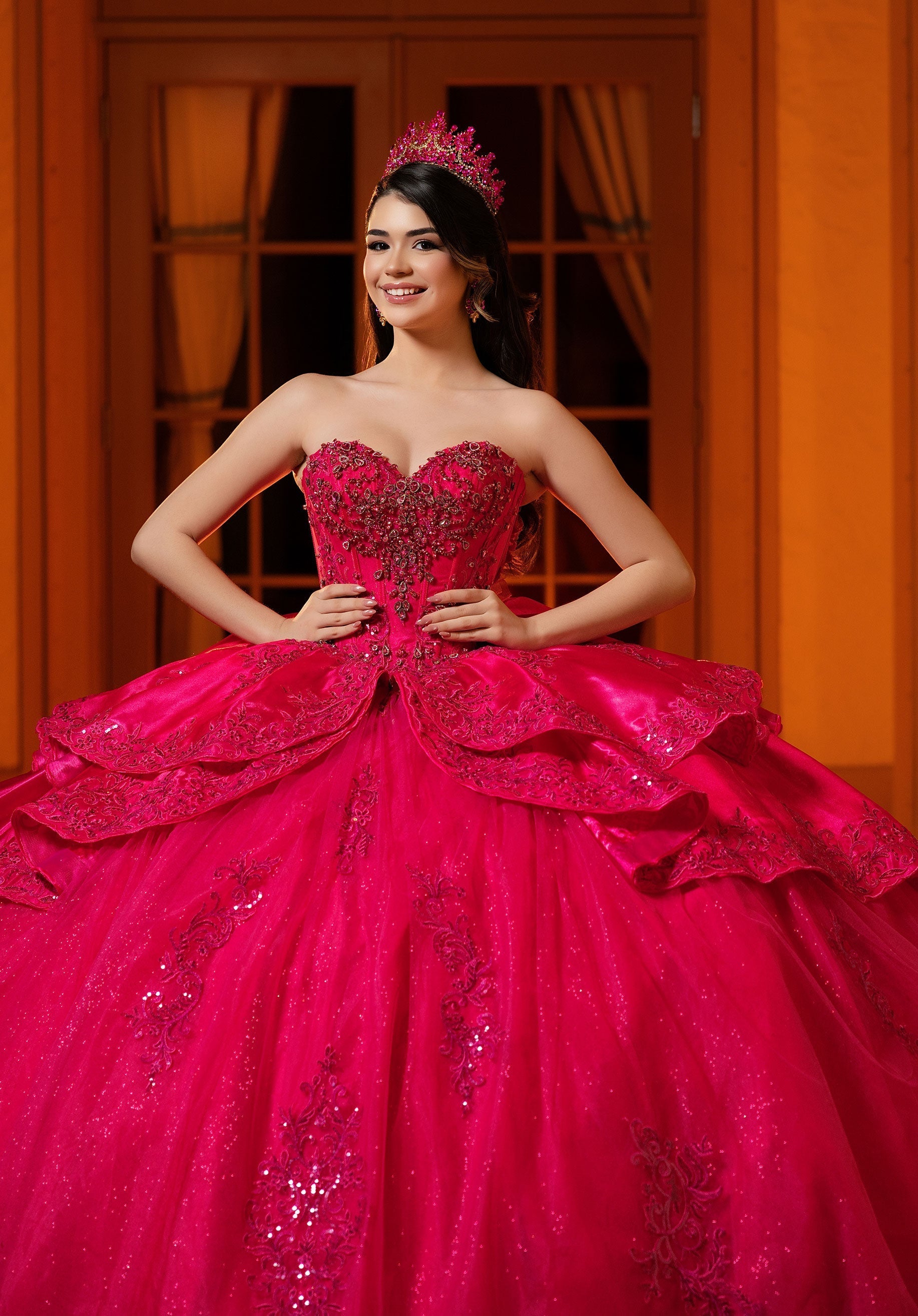 Sweetheart Floor-Length Satin Quinceañera Ball Gown MGNY 4080068