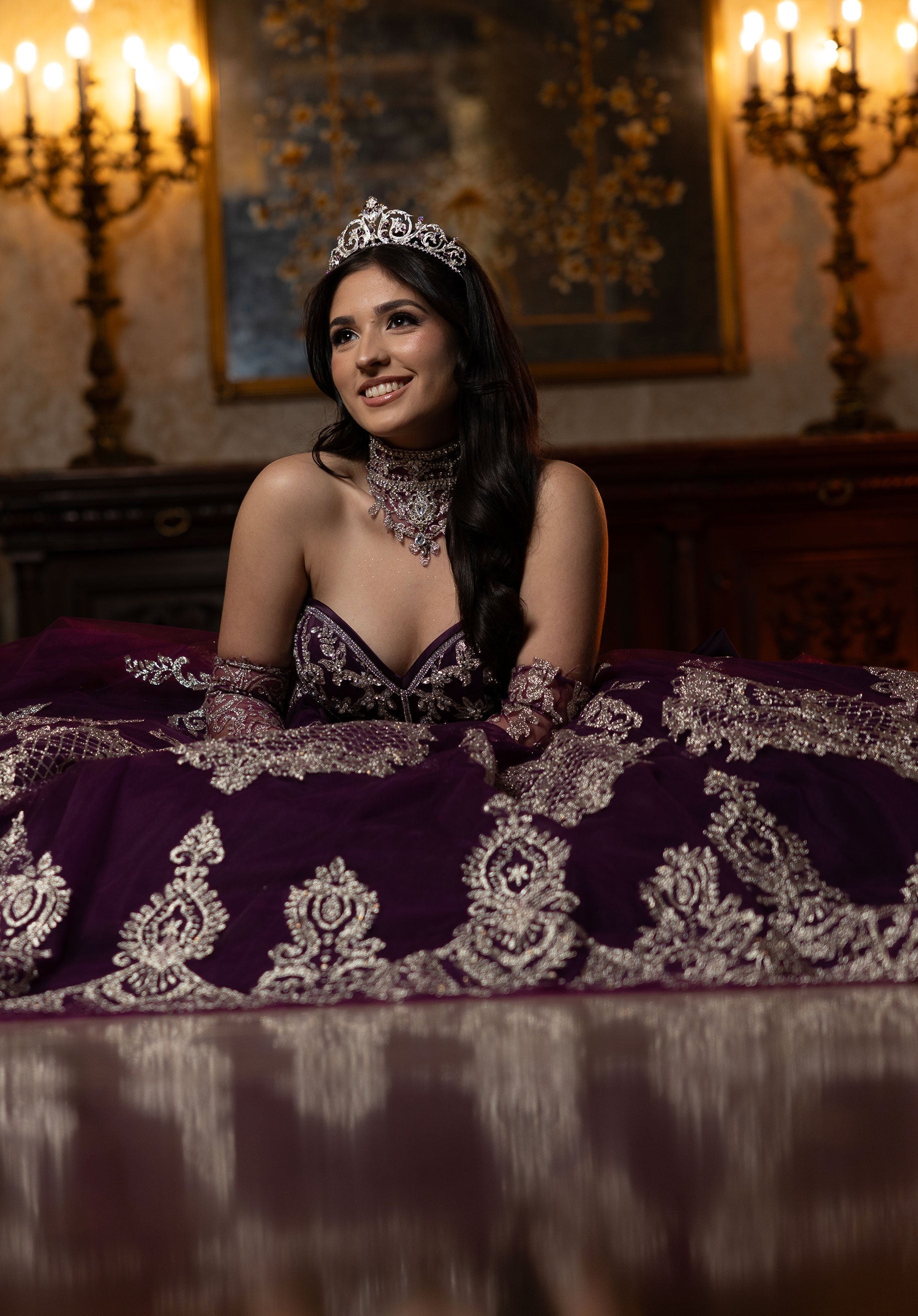 Sweetheart Floor-Length Satin Quinceanera Ball Gown MGNY 4080069